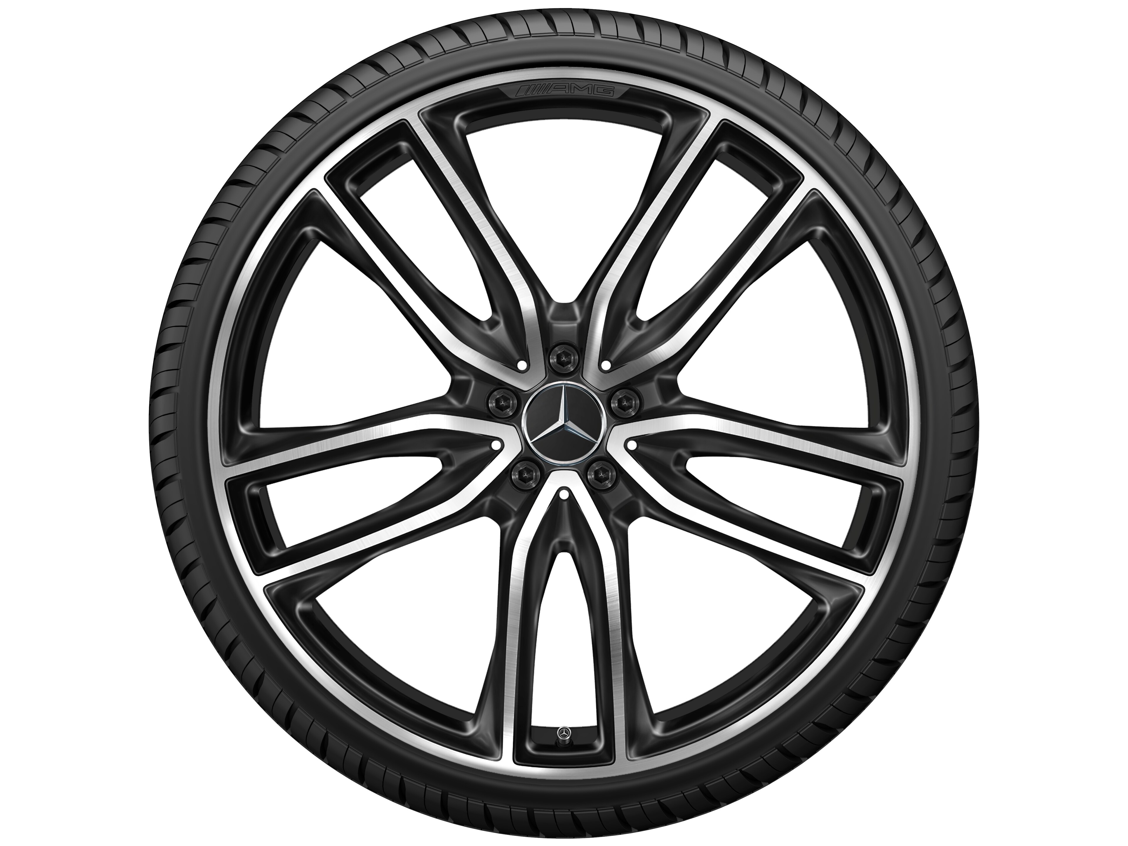 Kolo AMG s 5 dvojitými paprsky, 58,4 cm (23 palců) - 11,5 J x 23 ET 47, černá, soustružené do lesku