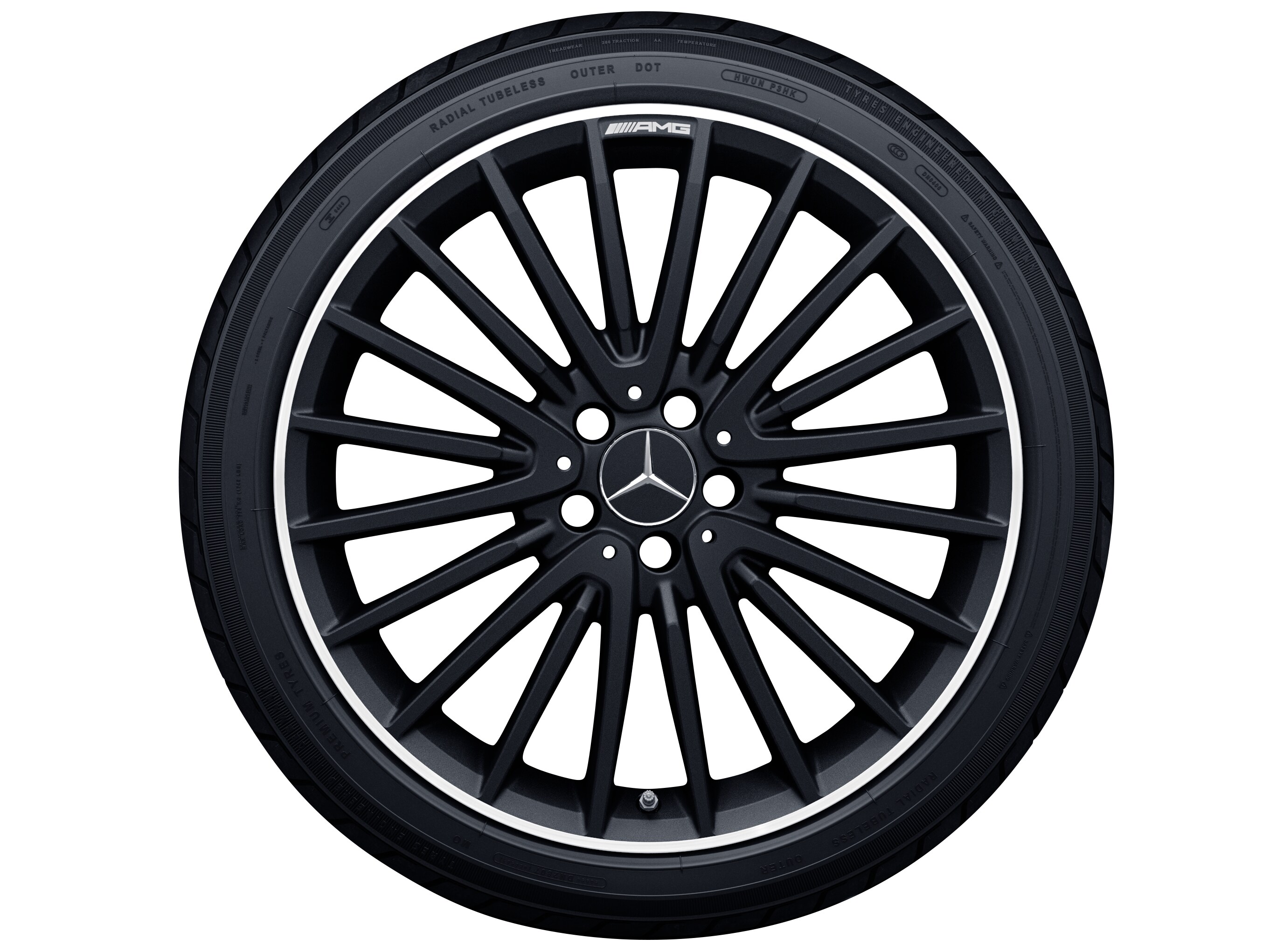 Vícepaprskové kolo AMG, 50,8 cm (20 palců), Okraj ráfku leštěný - 8 J x 20 ET 43,5, černá matná, soustružené do lesku