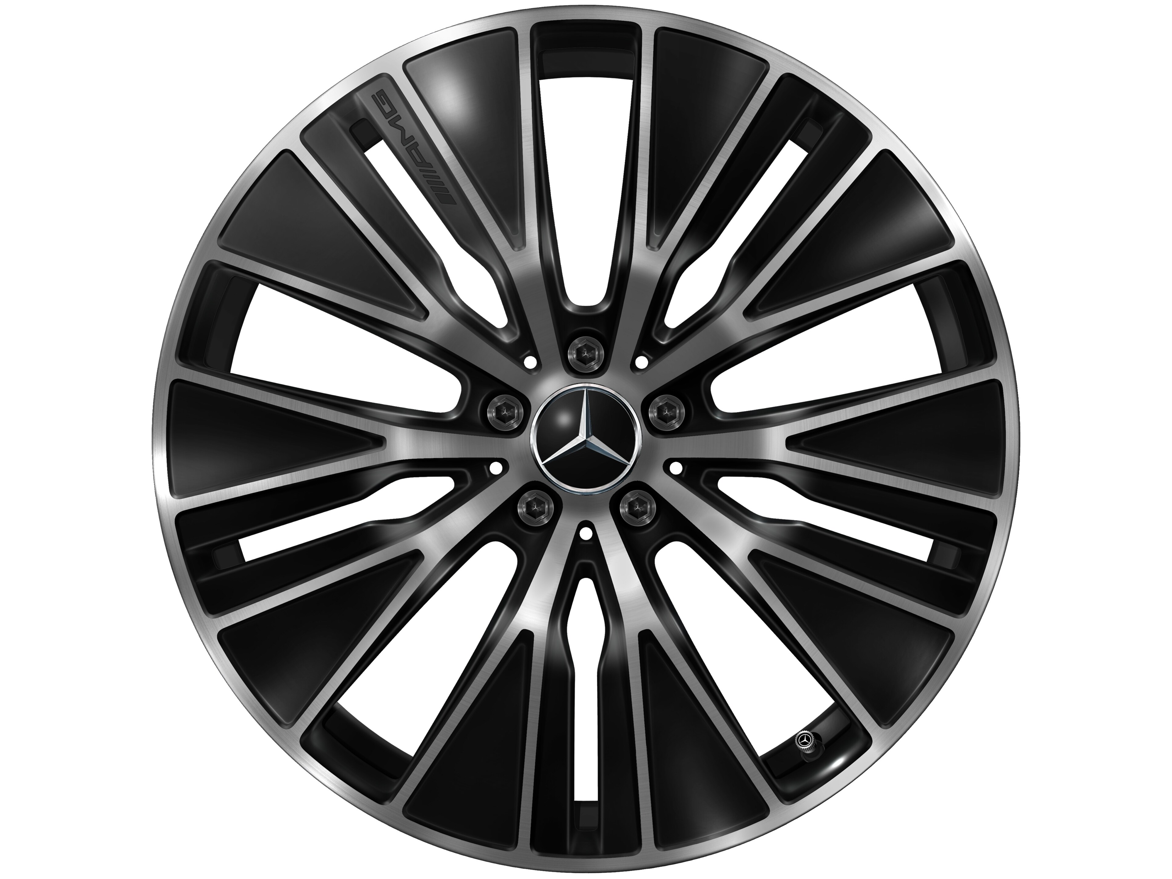 Kolo AMG z lehkých slitin, v provedení Y-spoke, 53,3 cm (21 palců), aerodynamicky optimalizovaná - 9,5 J x 21 ET 58,2, černá, soustružené do lesku