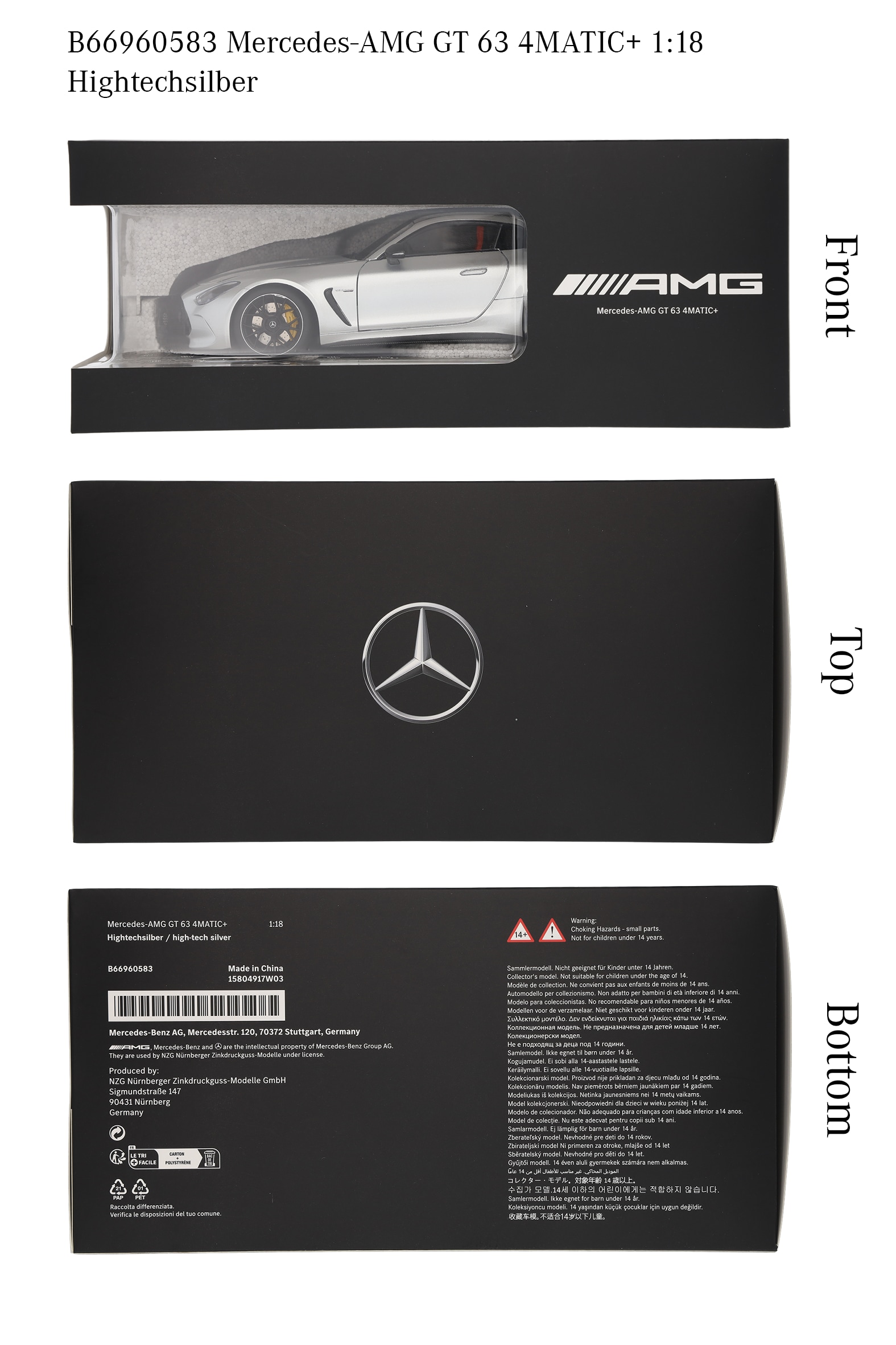 Mercedes-AMG GT 63, C192 - stříbrná hightech, NZG, 1:18