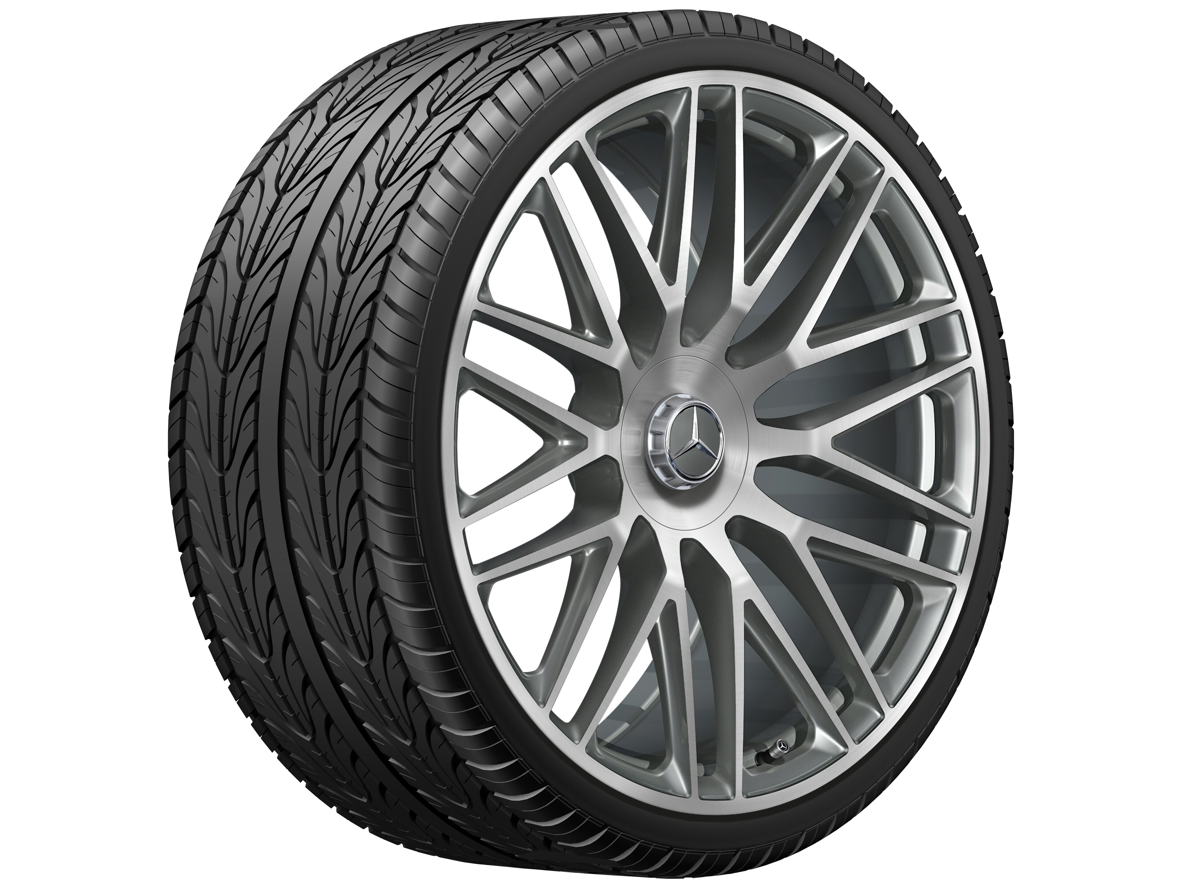 Kovaná kola AMG ve vícepaprskovém provedení, 58,4 cm (23 palců) - 11,5 J x 23 ET 47, šedá titanium, soustružené do lesku