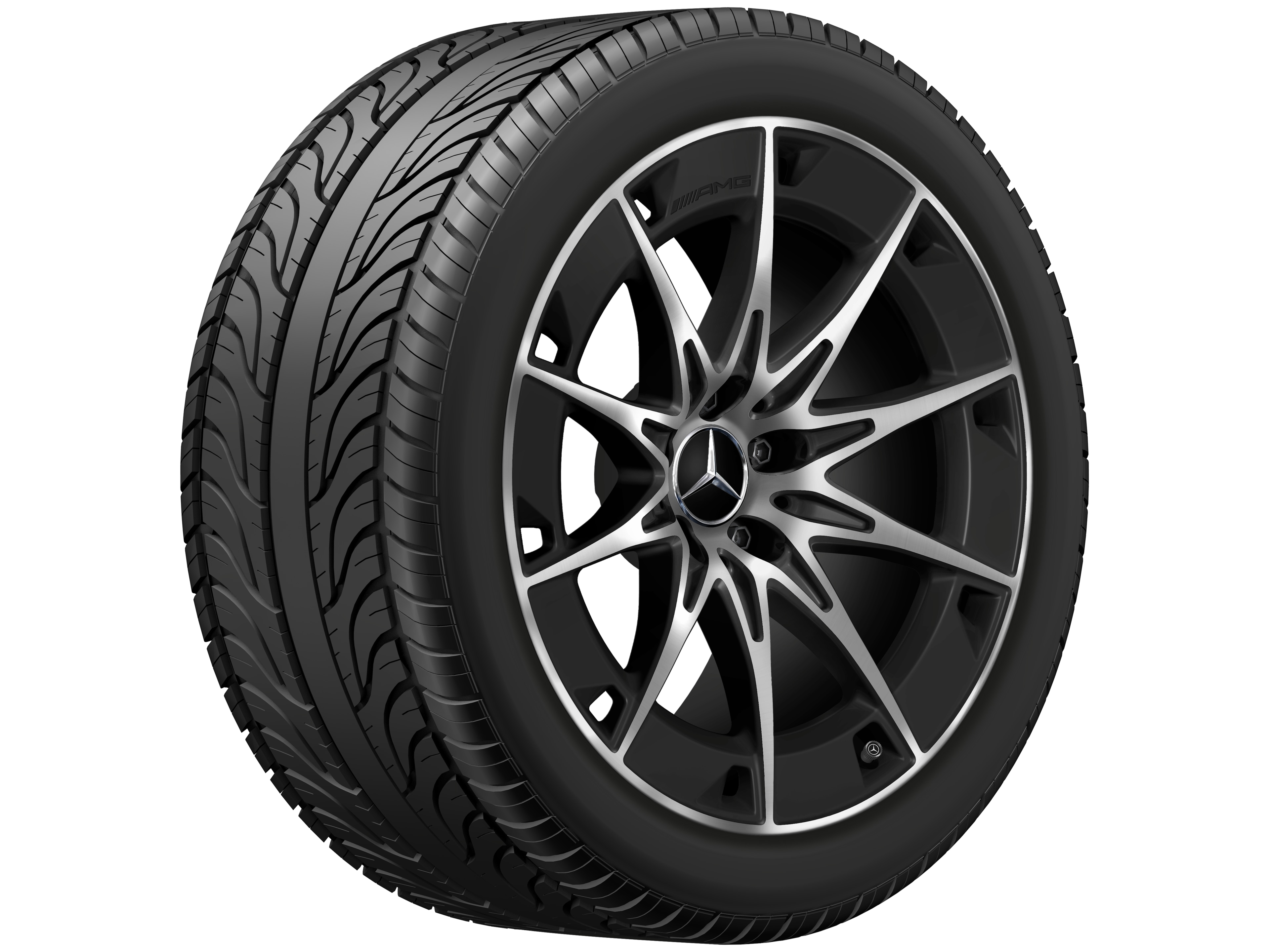 Kolo AMG s 10 paprsky, 48,3 cm (19 palců) - 9,5 J x 19 ET 19, černá matná, soustružené do lesku