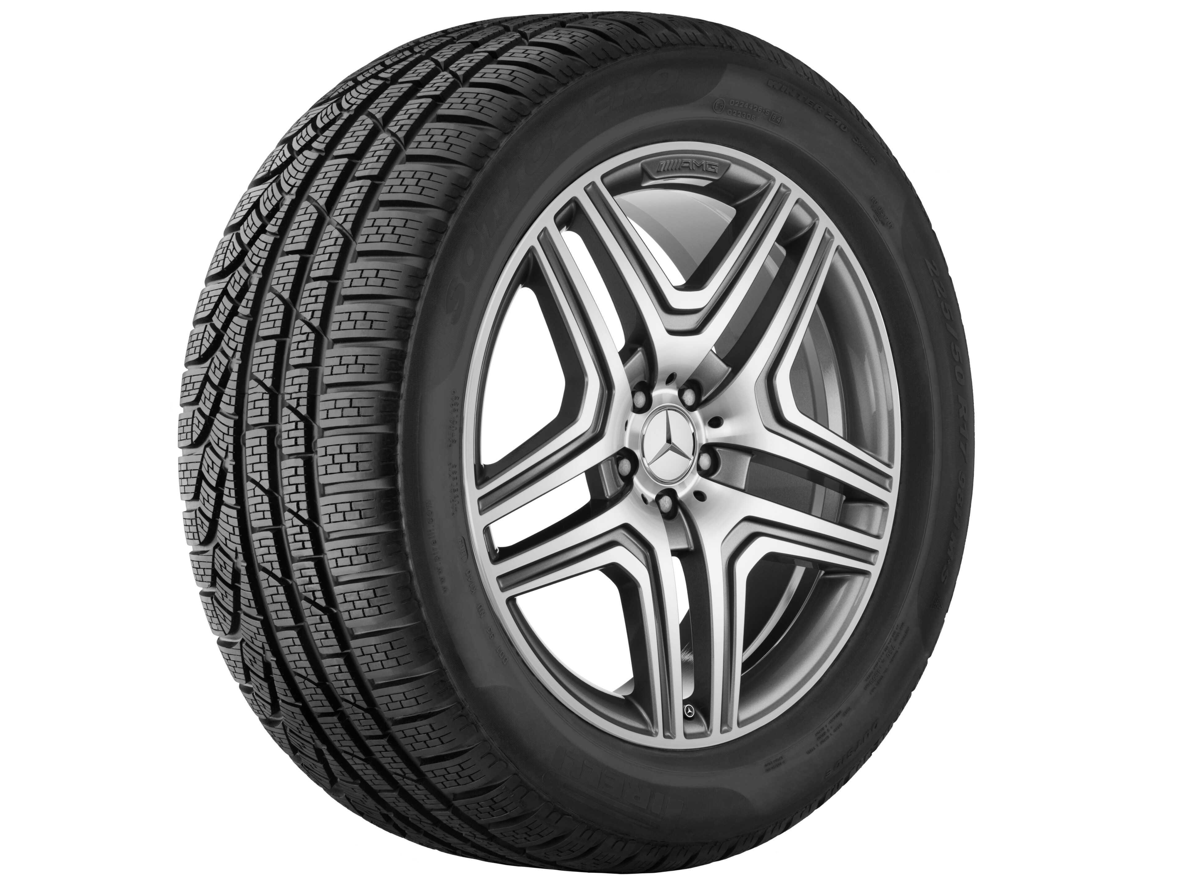 Kolo AMG s 5 dvojitými paprsky, 53,3 cm (21 palců), Okraj ráfku leštěný - 10 J x 21 ET 46, šedá titanium, soustružené do lesku