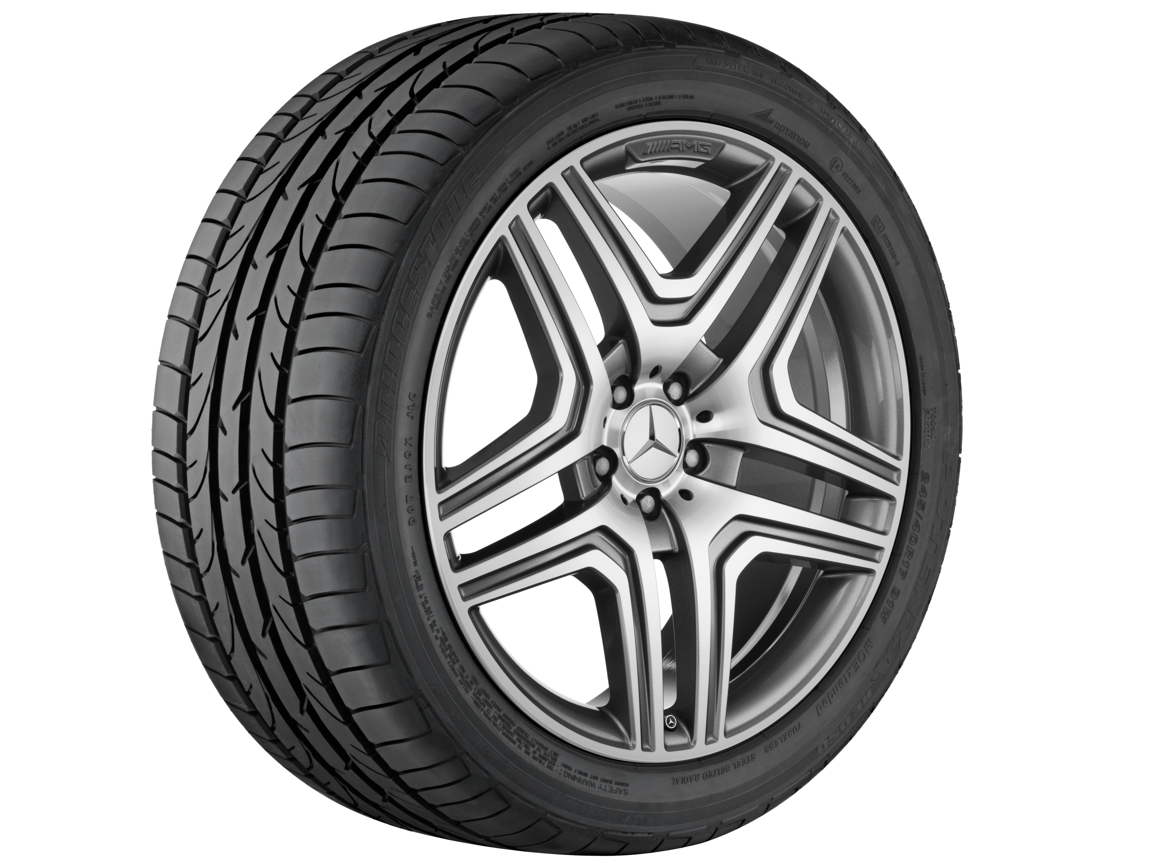 Kolo AMG s 5 dvojitými paprsky, 53,3 cm (21 palců), Okraj ráfku leštěný - 10 J x 21 ET 46, šedá titanium, soustružené do lesku