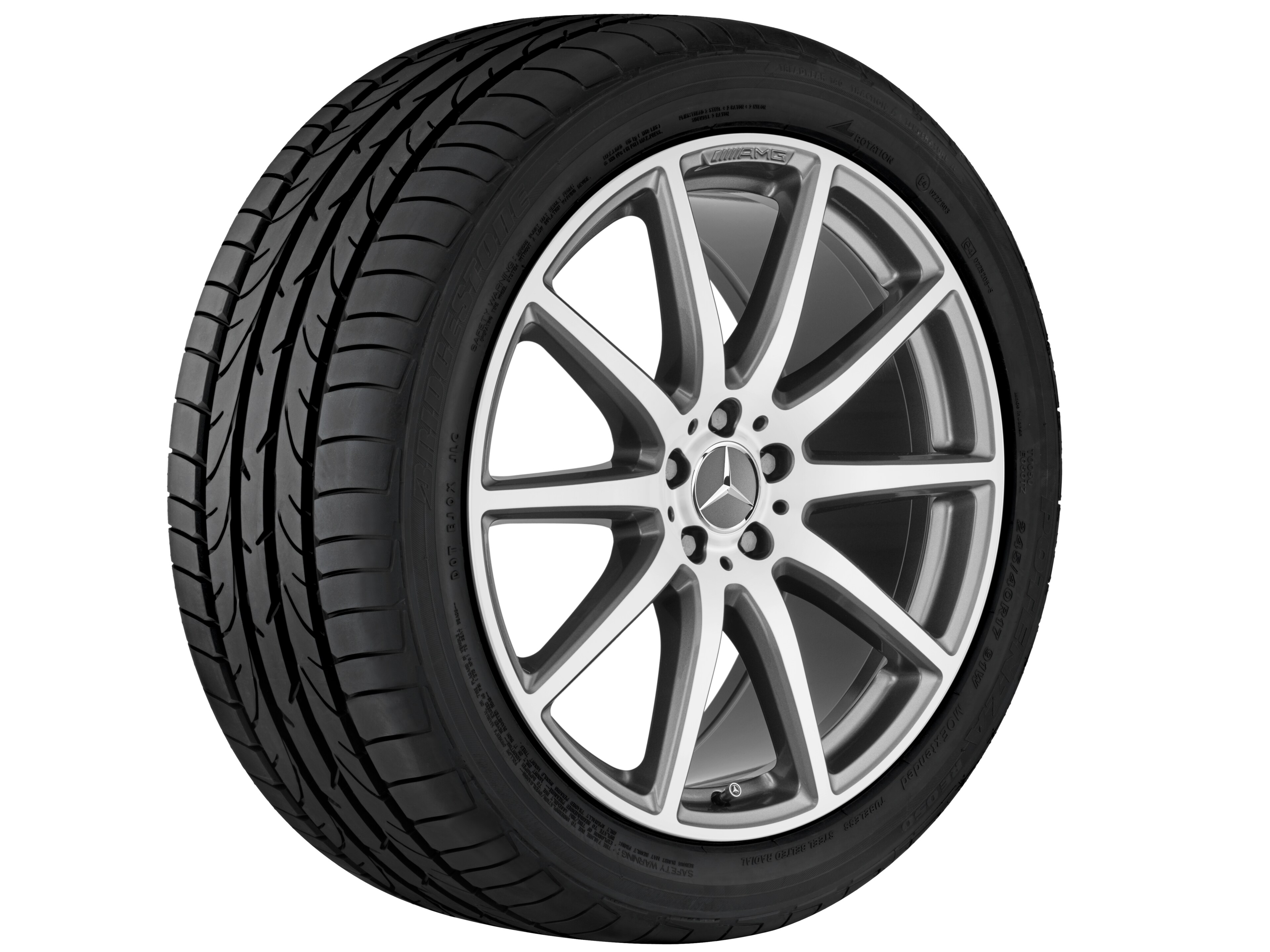 Kolo AMG s 10 paprsky, 53,3 cm (21 palců) - 11,5 J x 21 ET 42, šedá titanium, soustružené do lesku