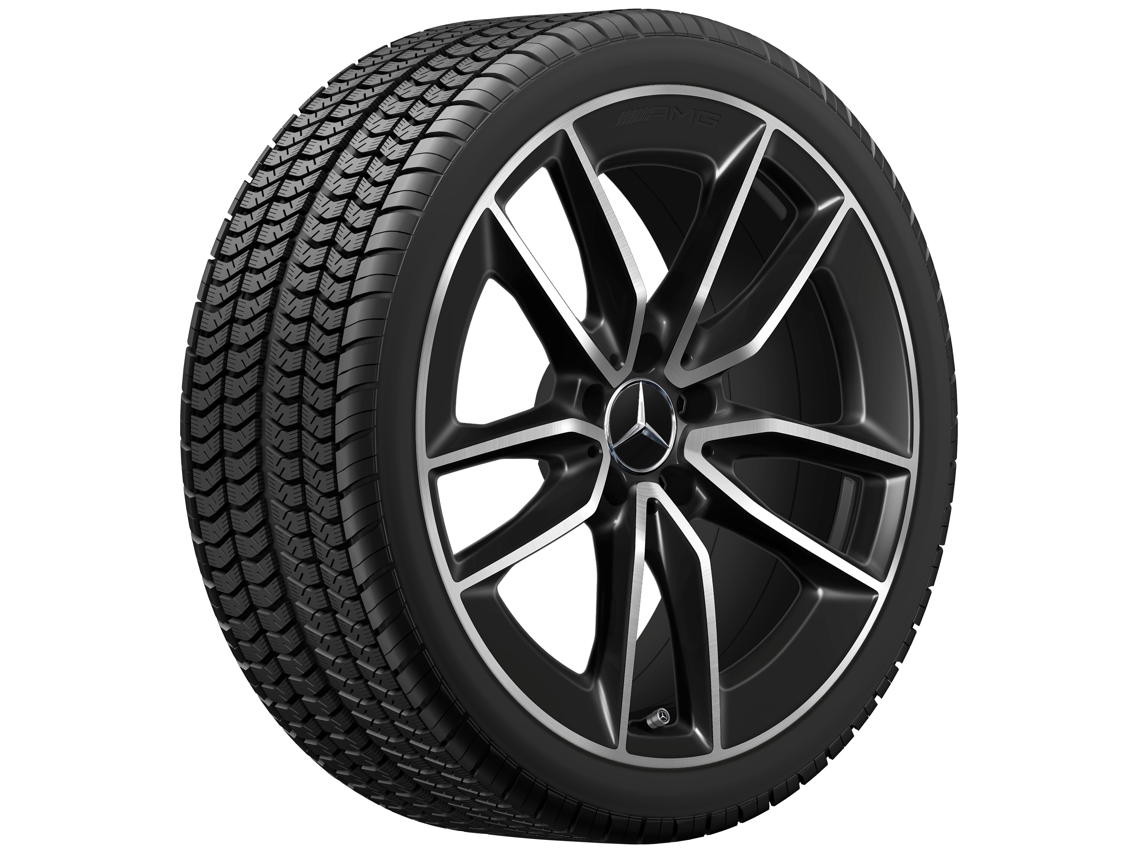 Kolo AMG s 5 dvojitými paprsky, 48,3 cm (19 palců) - 8,5 J x 19 ET 55,2, černá, soustružené do lesku