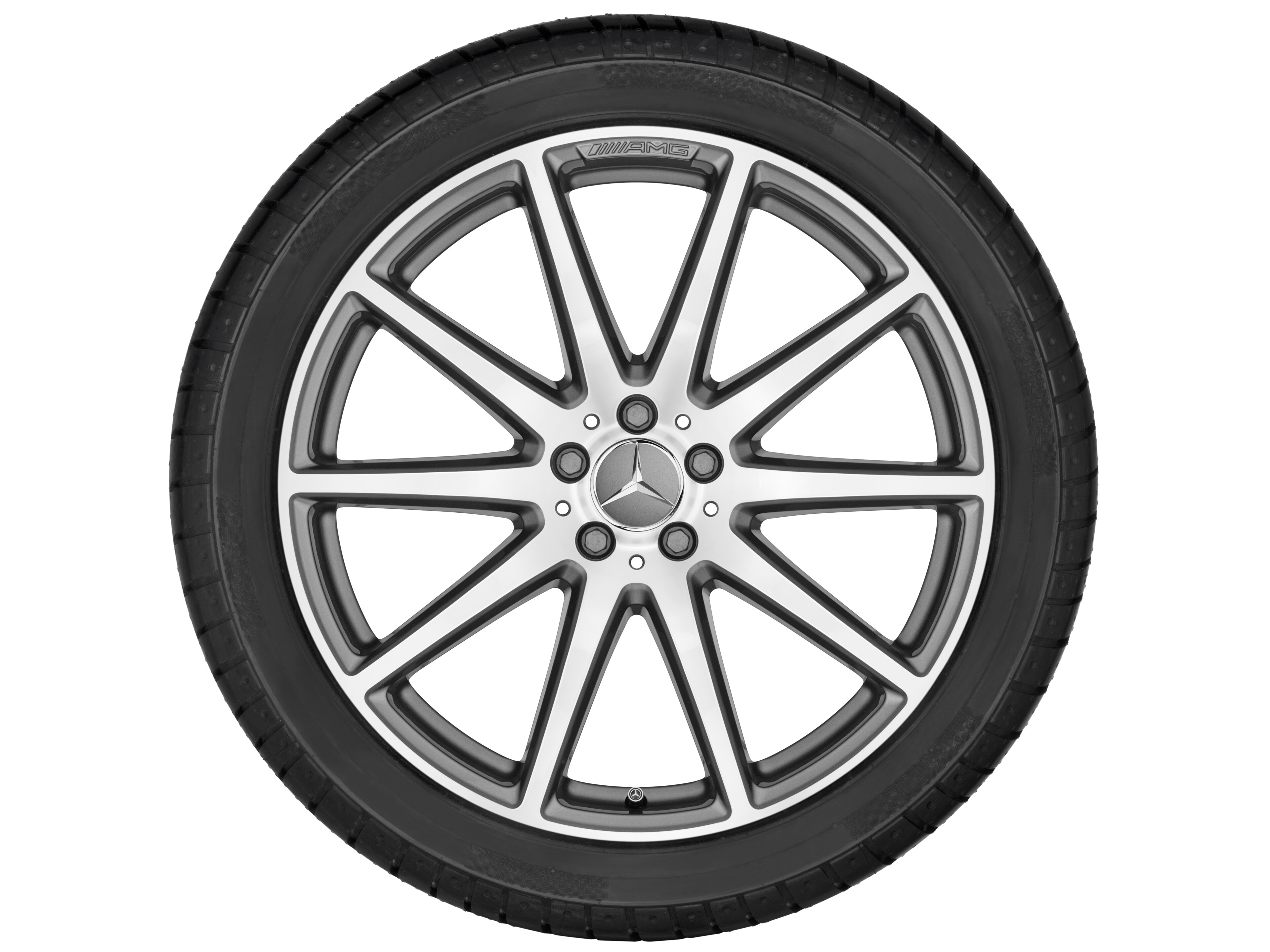 Kolo AMG s 10 paprsky, 53,3 cm (21 palců) - 11,5 J x 21 ET 42, šedá titanium, soustružené do lesku