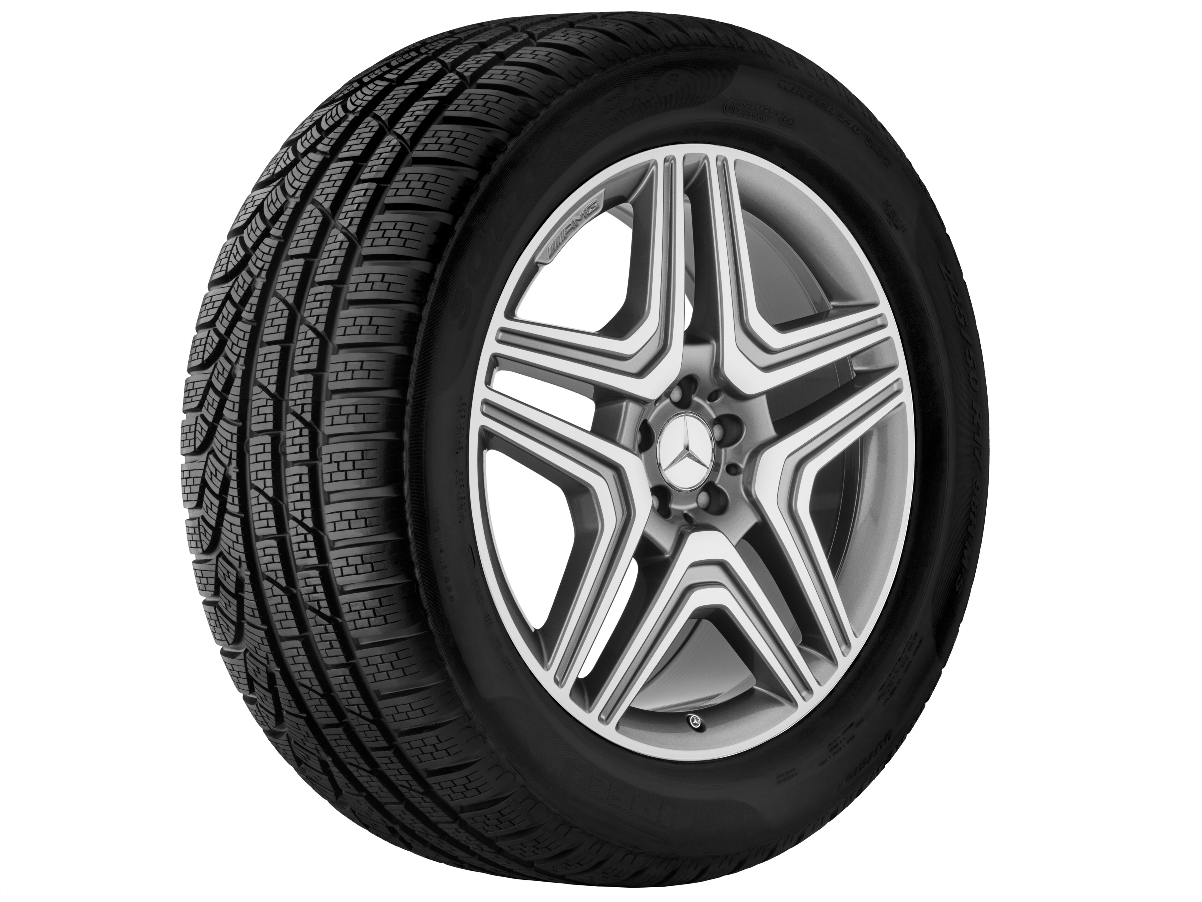 Kolo AMG s 5 dvojitými paprsky, 53,3 cm (21 palců) - 10 J x 21 ET 56, šedá titanium, soustružené do lesku