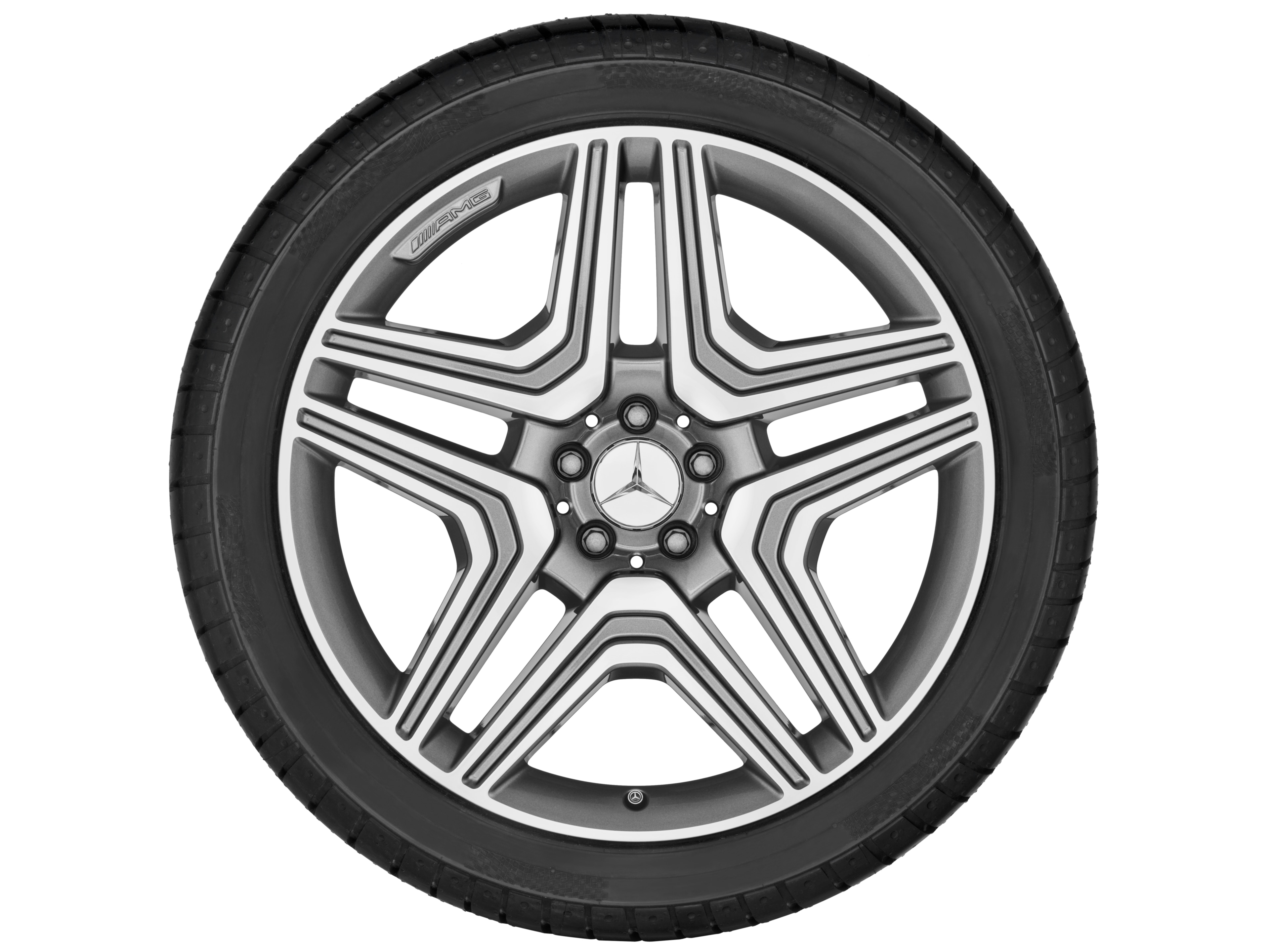 Kolo AMG s 5 dvojitými paprsky, 53,3 cm (21 palců) - 10 J x 21 ET 56, šedá titanium, soustružené do lesku
