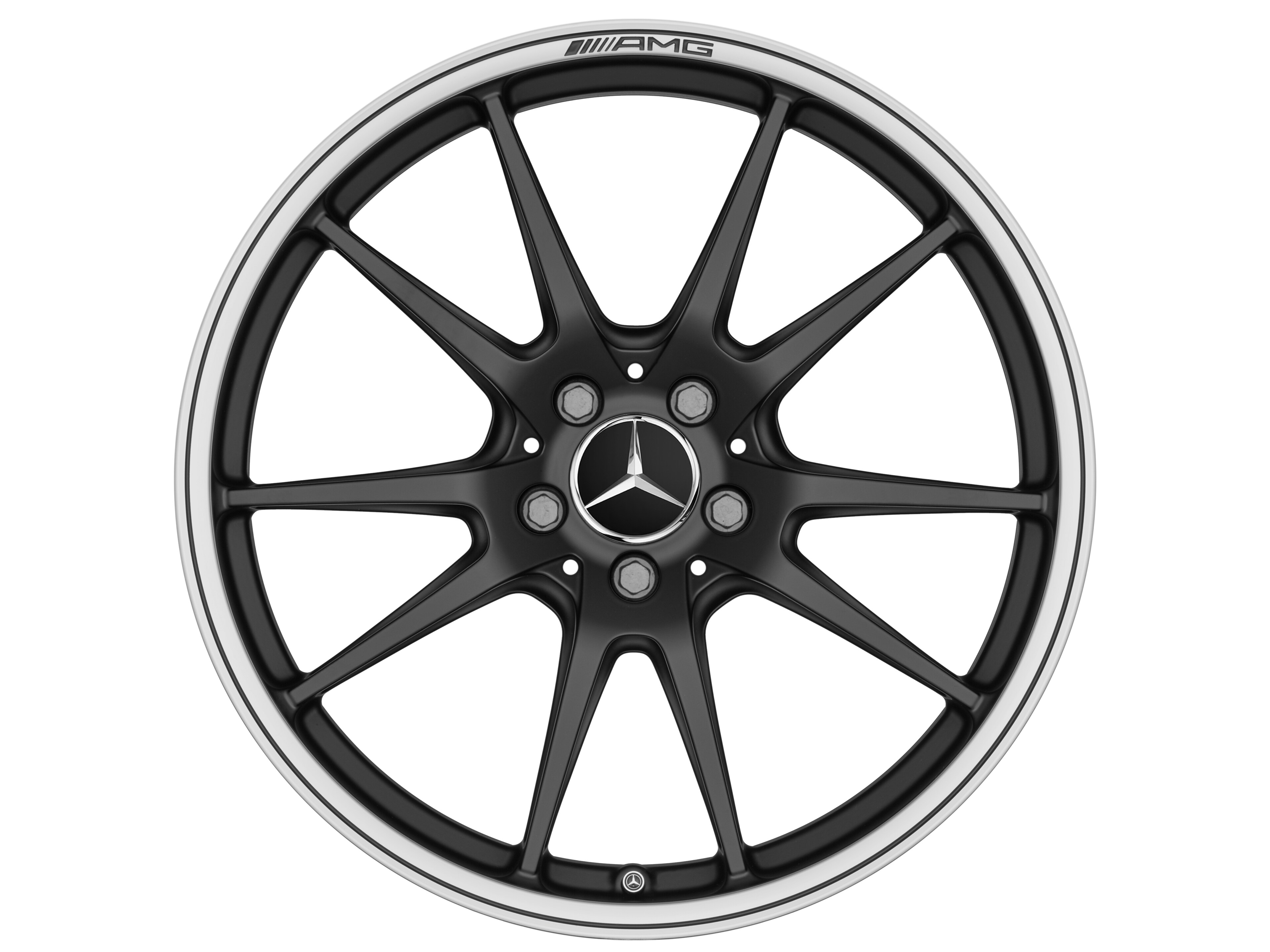 Kované kolo AMG v provedení s 5 dvojitými paprsky, 48,3 cm (19 palců), Okraj ráfku leštěný - 9 J x 19 ET 25, černá matná, soustružené do lesku