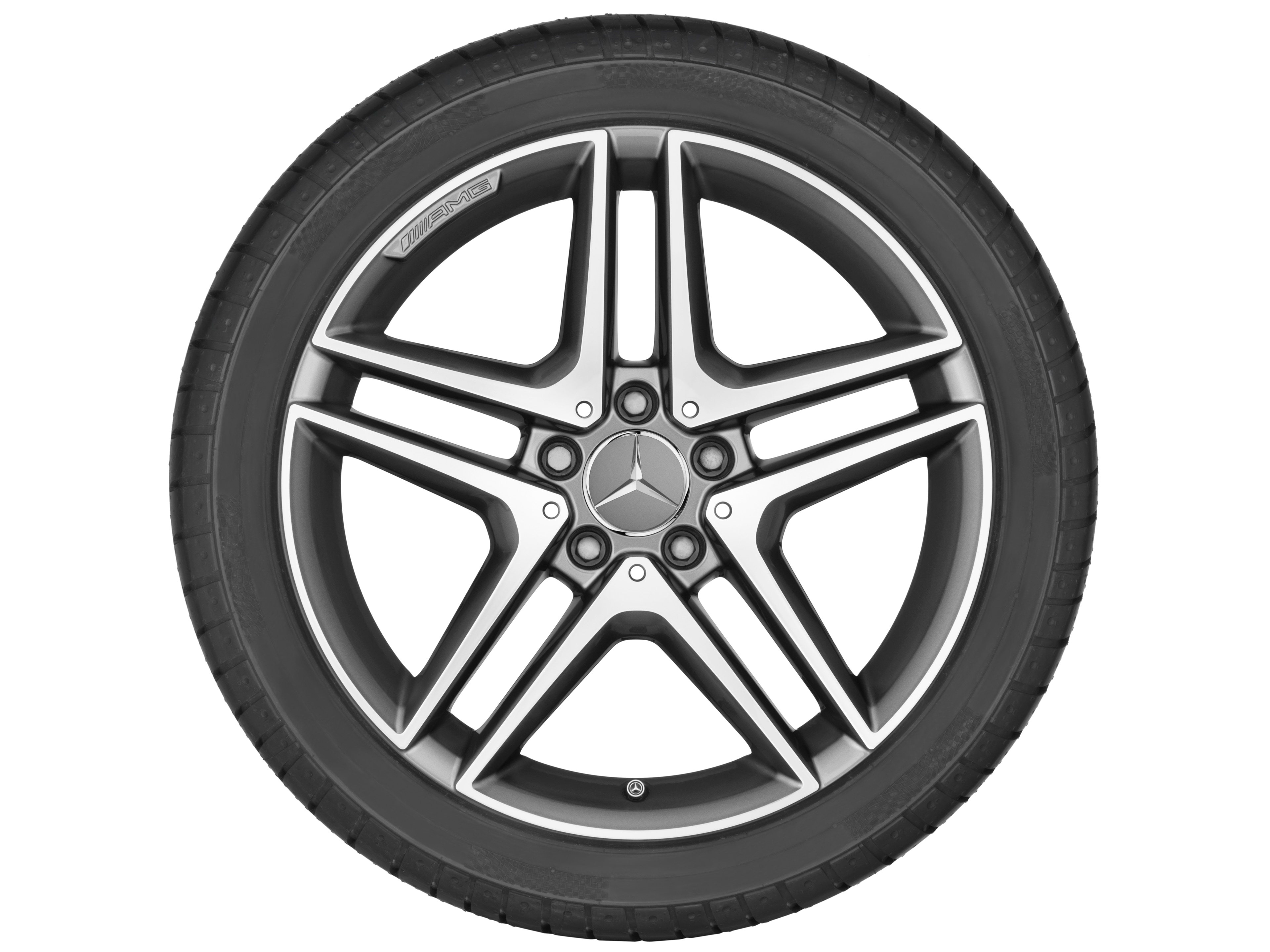 Kolo AMG s 5 dvojitými paprsky, 45,7 cm (18 palce) - 8 J x 18 ET 48, šedá titanium, soustružené do lesku
