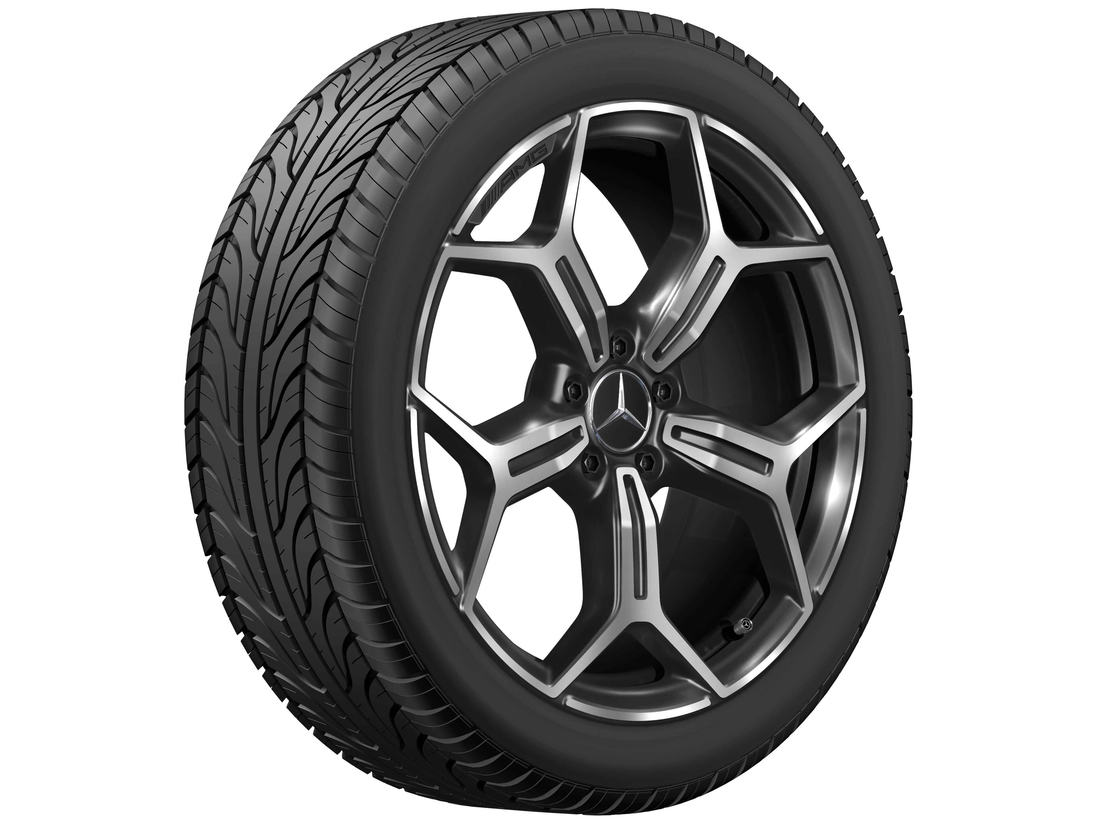 Kolo AMG z lehkých slitin, v provedení s 5 dvojitými paprsky, 50,8 cm (20 palců), soustružené do lesku, Tónovaný čirý lak - 9 J x 20 ET 60,8, černá, soustružené do lesku