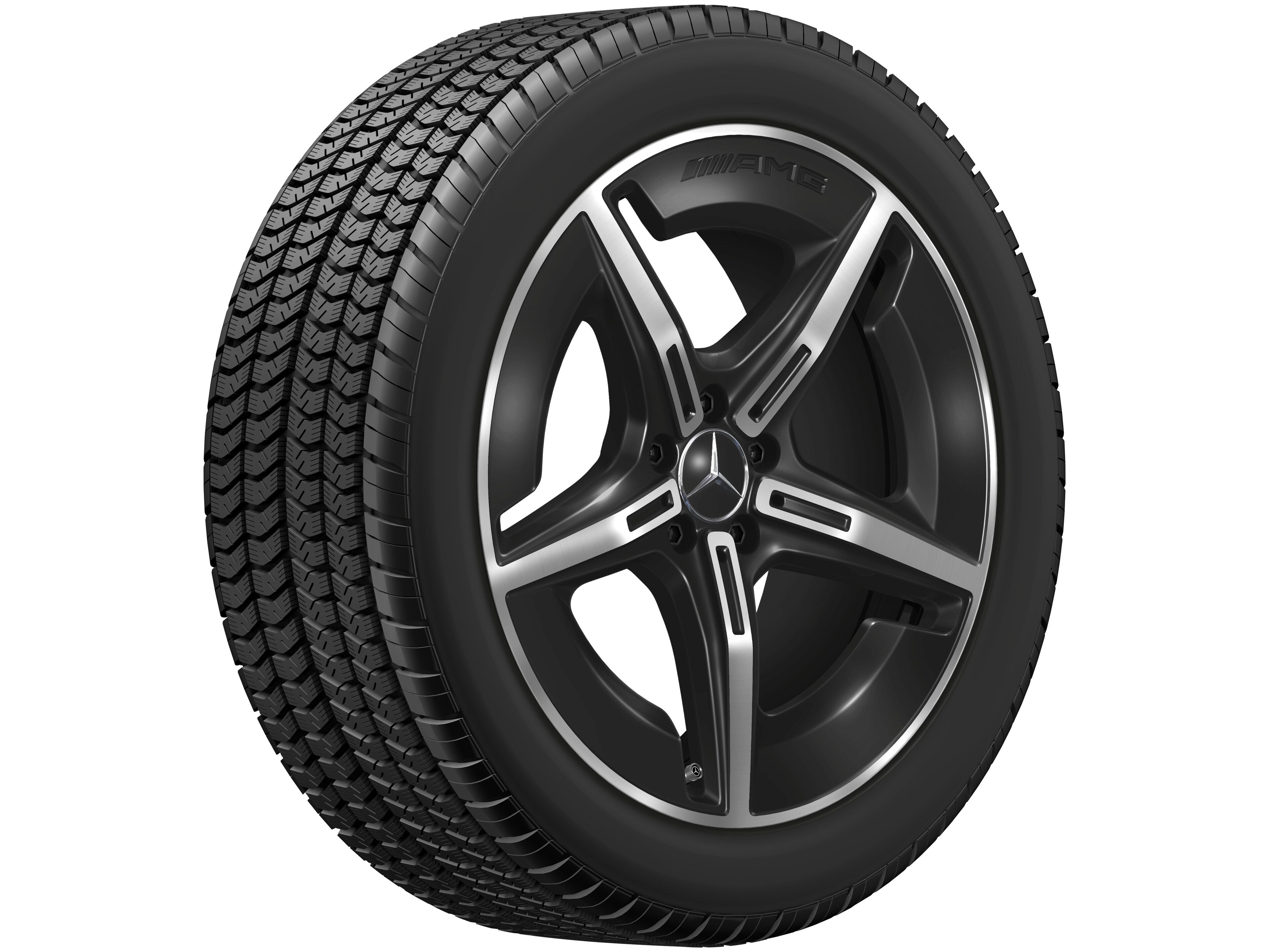Kolo AMG z lehkých slitin, v 5paprskovém designu, 50,8 cm (20 palců), aerodynamicky optimalizovaná - 8 J x 20 ET 32,7, černá, soustružené do lesku
