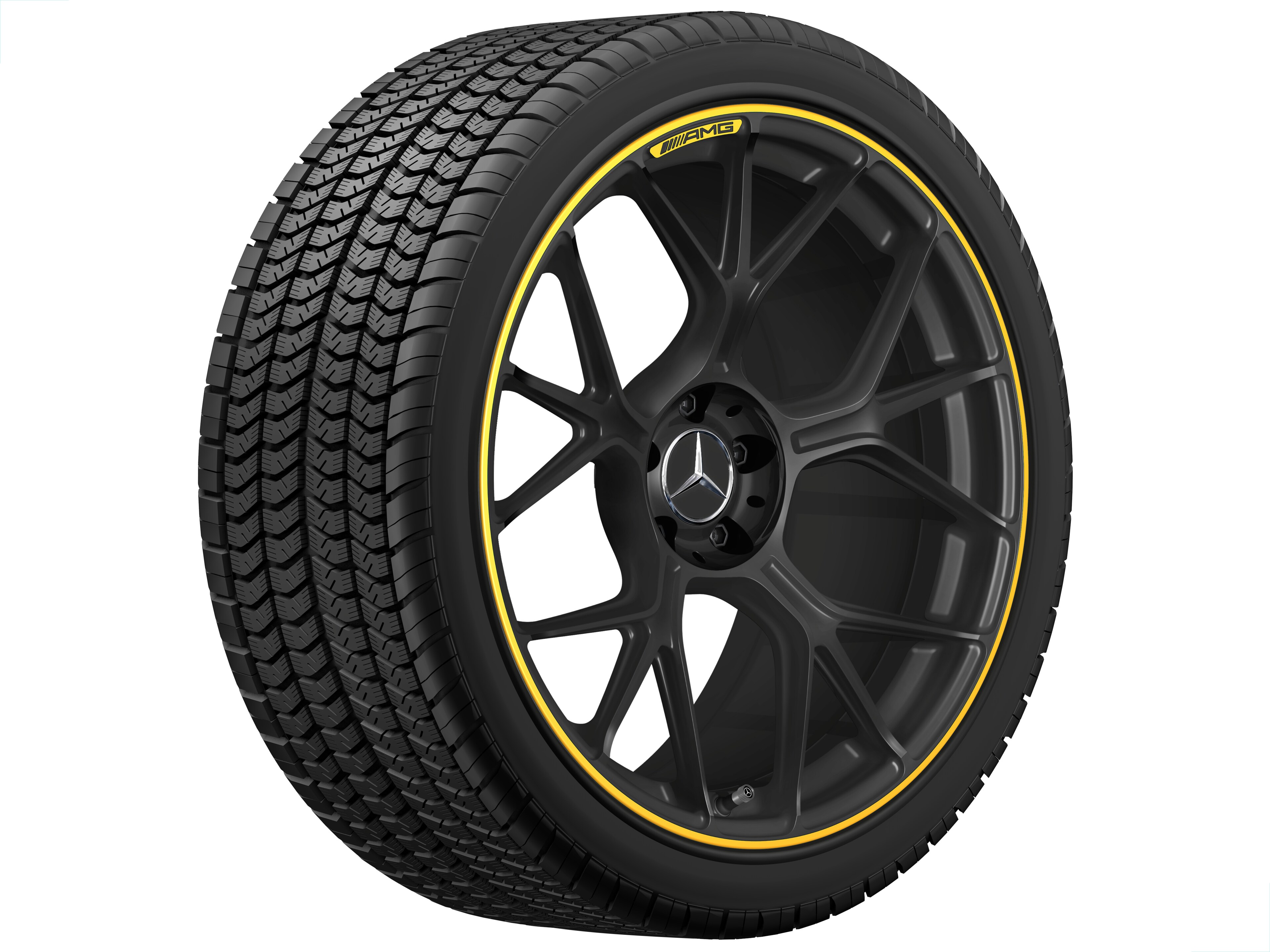 Kované kolo AMG v provedení se zkříženými paprsky, 50,8 cm (20 palců) - 11 J x 20 ET 24,1, černá matná / signální žlutá, soustružené do lesku