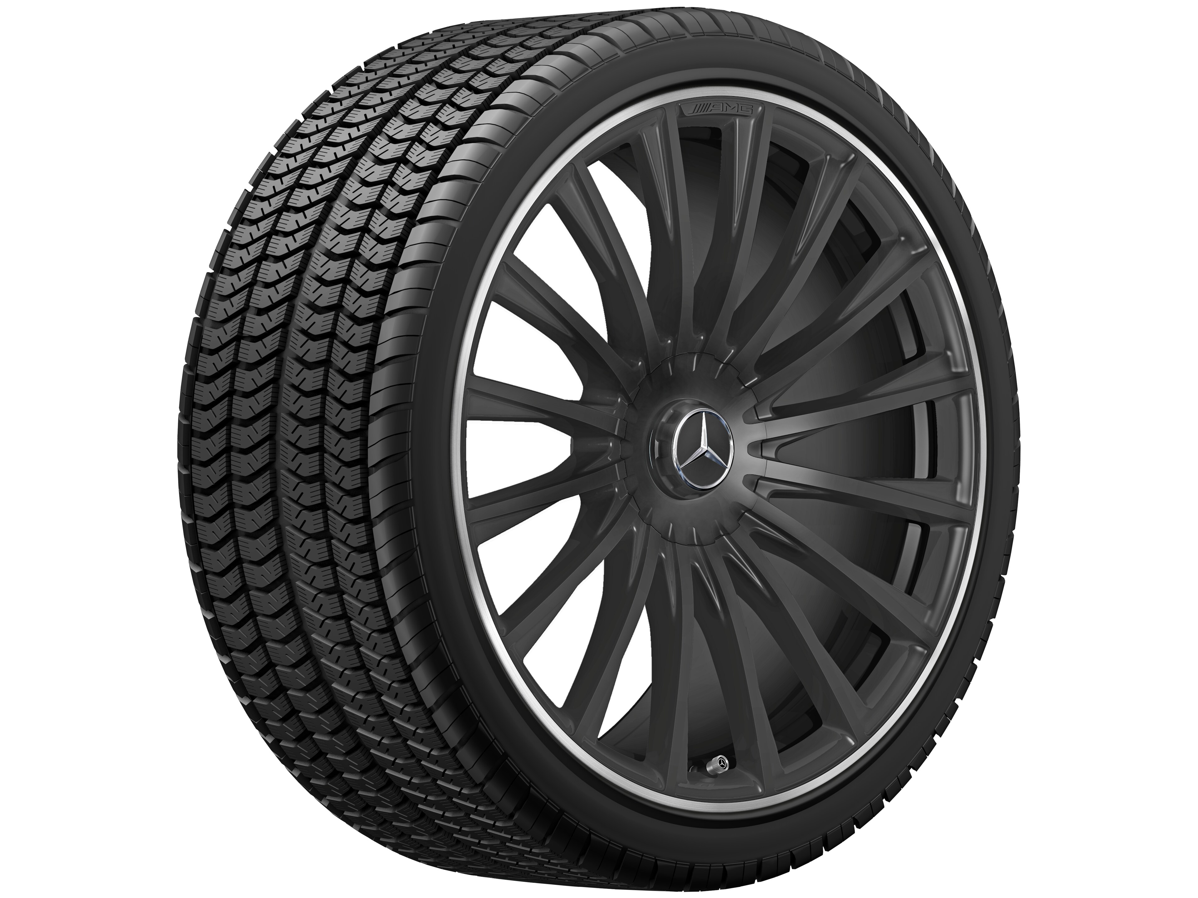Kovaná kola AMG ve vícepaprskovém provedení, 53,3 cm (21 palců), Okraj ráfku leštěný - 10,5 J x 21 ET 50, černá matná, Okraj ráfku leštěný