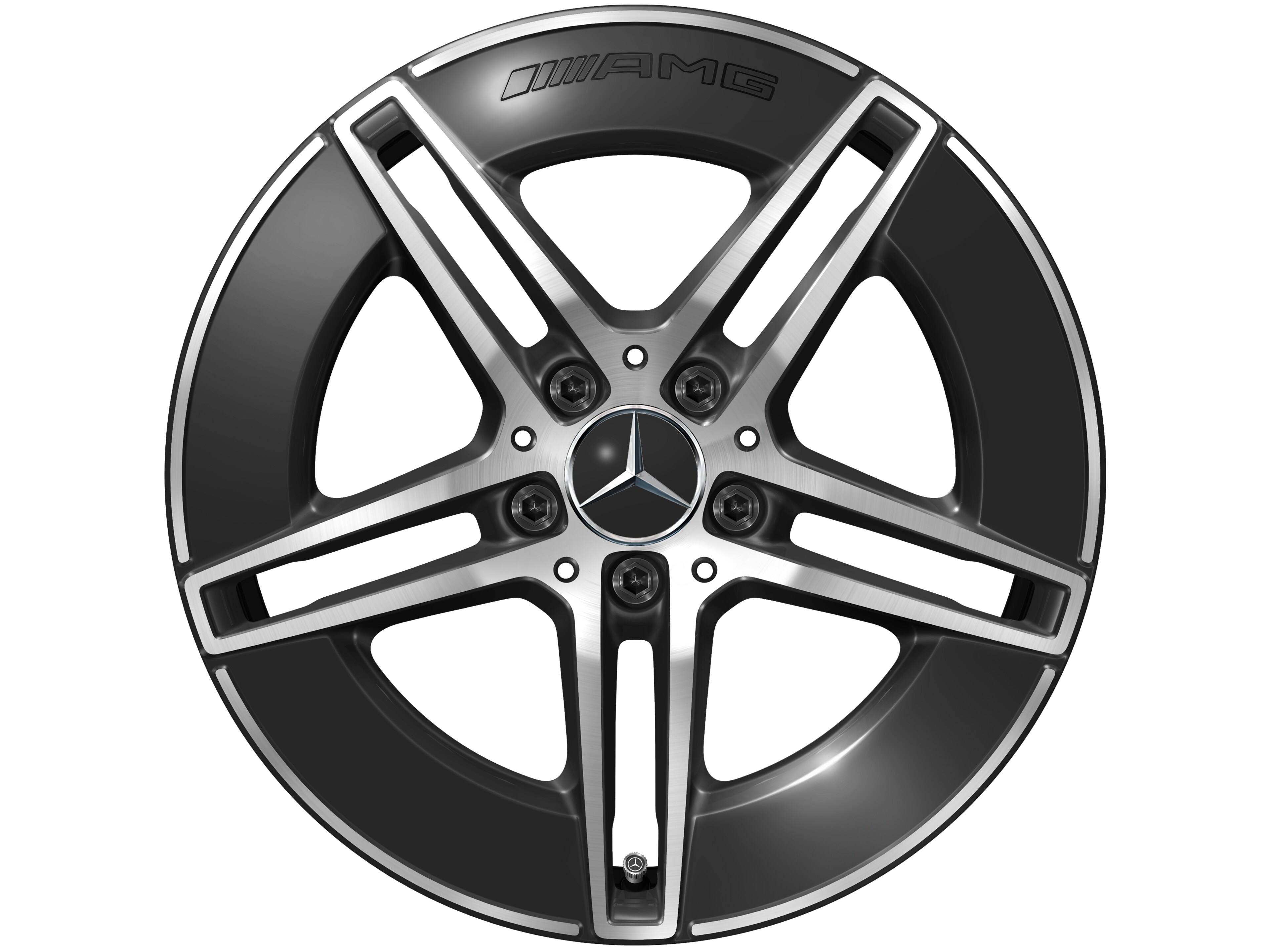 Kolo AMG s 5 dvojitými paprsky, 45,7 cm (18 palce), Okraj ráfku leštěný - 8 J x 18 ET 44,9, černá, soustružené do lesku