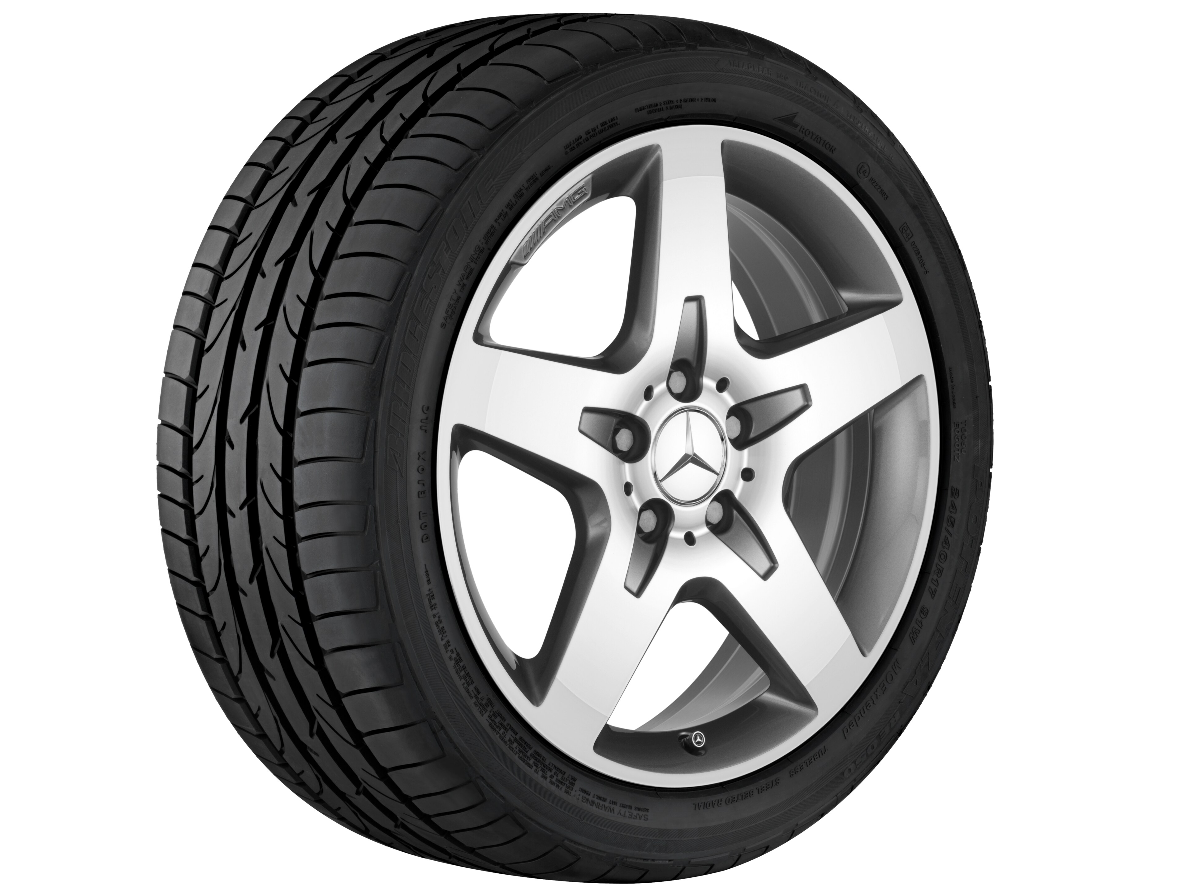 Kolo AMG s 5 paprsky, 45,7 cm (18 palce) - 7 J x 18 ET 46, šedá titanium, soustružené do lesku