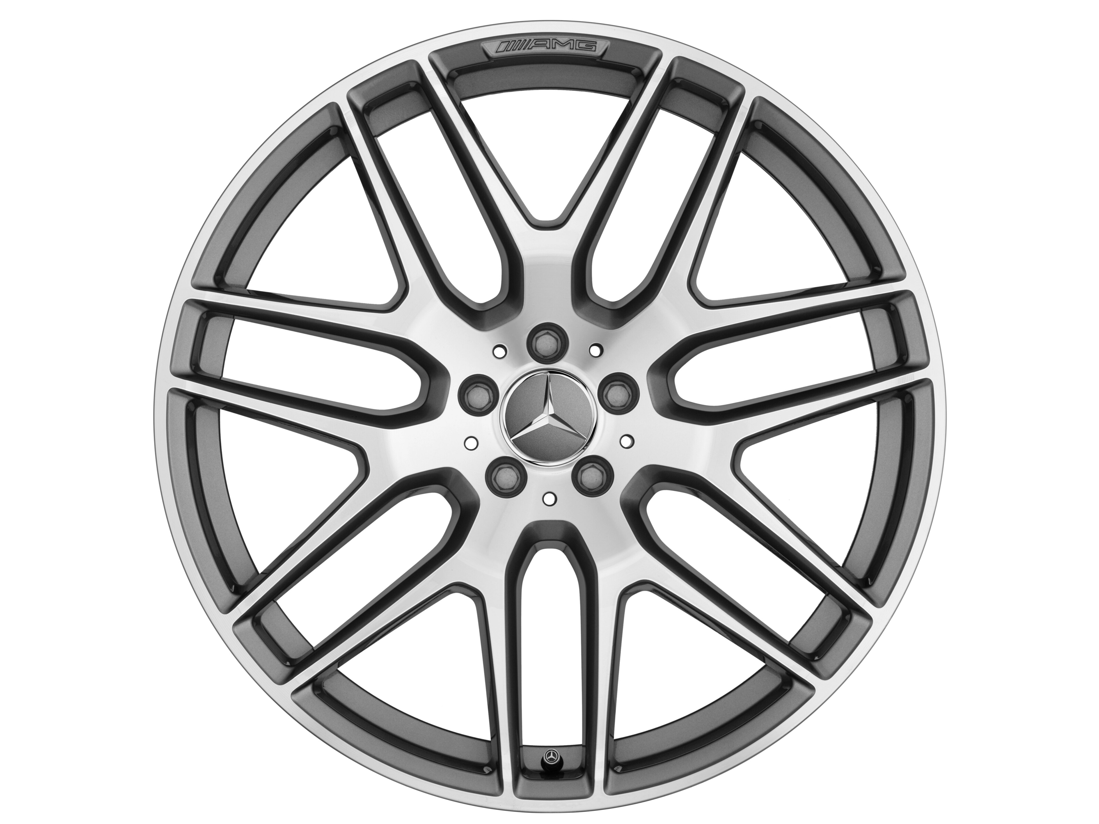 Kolo AMG z lehkých slitin, v provedení se zkříženými paprsky, 53,3 cm (21 palců) - 10 J x 21 ET 46, šedá titanium, soustružené do lesku