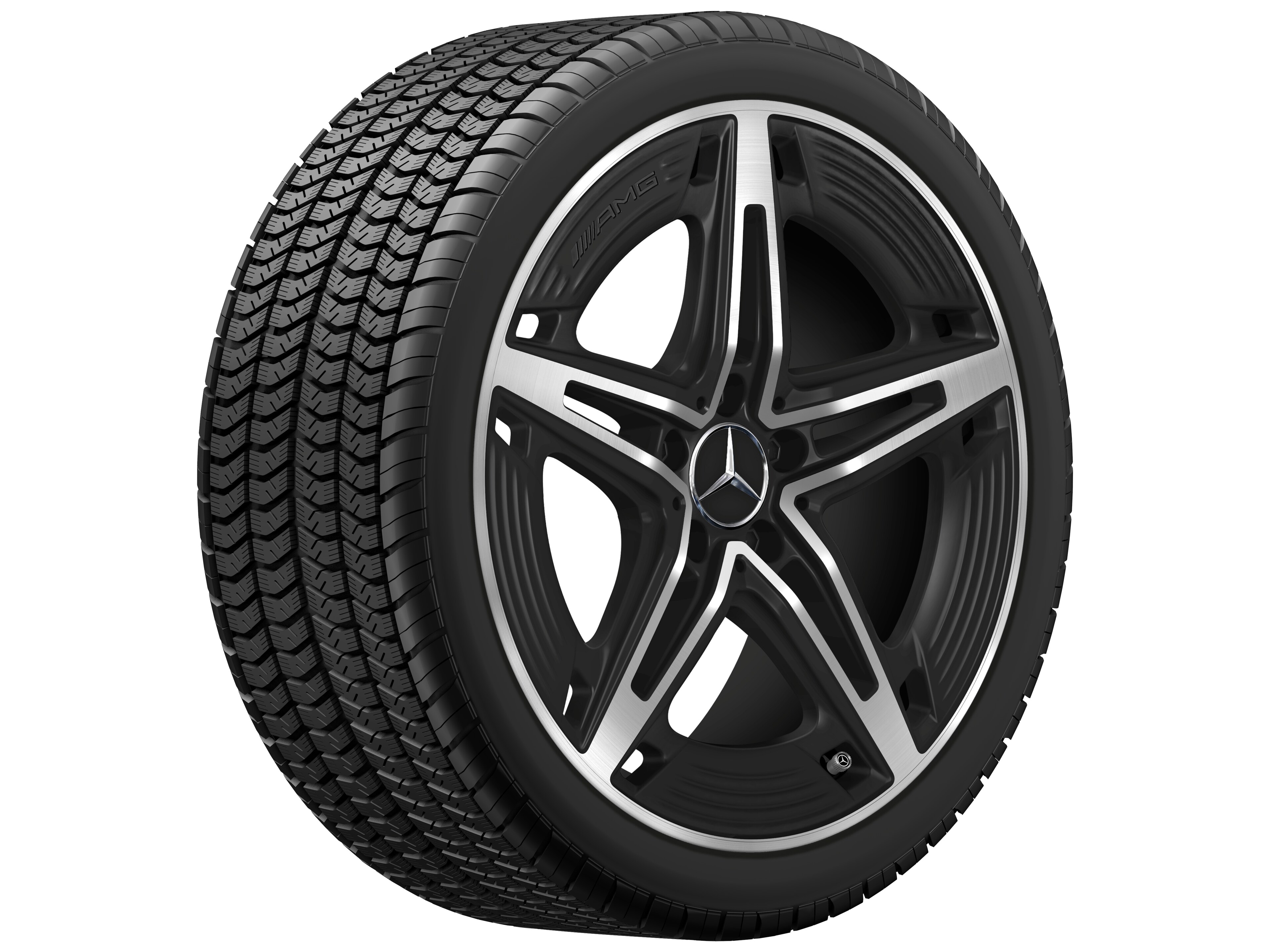 Kolo AMG s 5 paprsky, 48,3 cm (19 palců) - 8,5 J x 19 ET 55,2, černá matná, soustružené do lesku