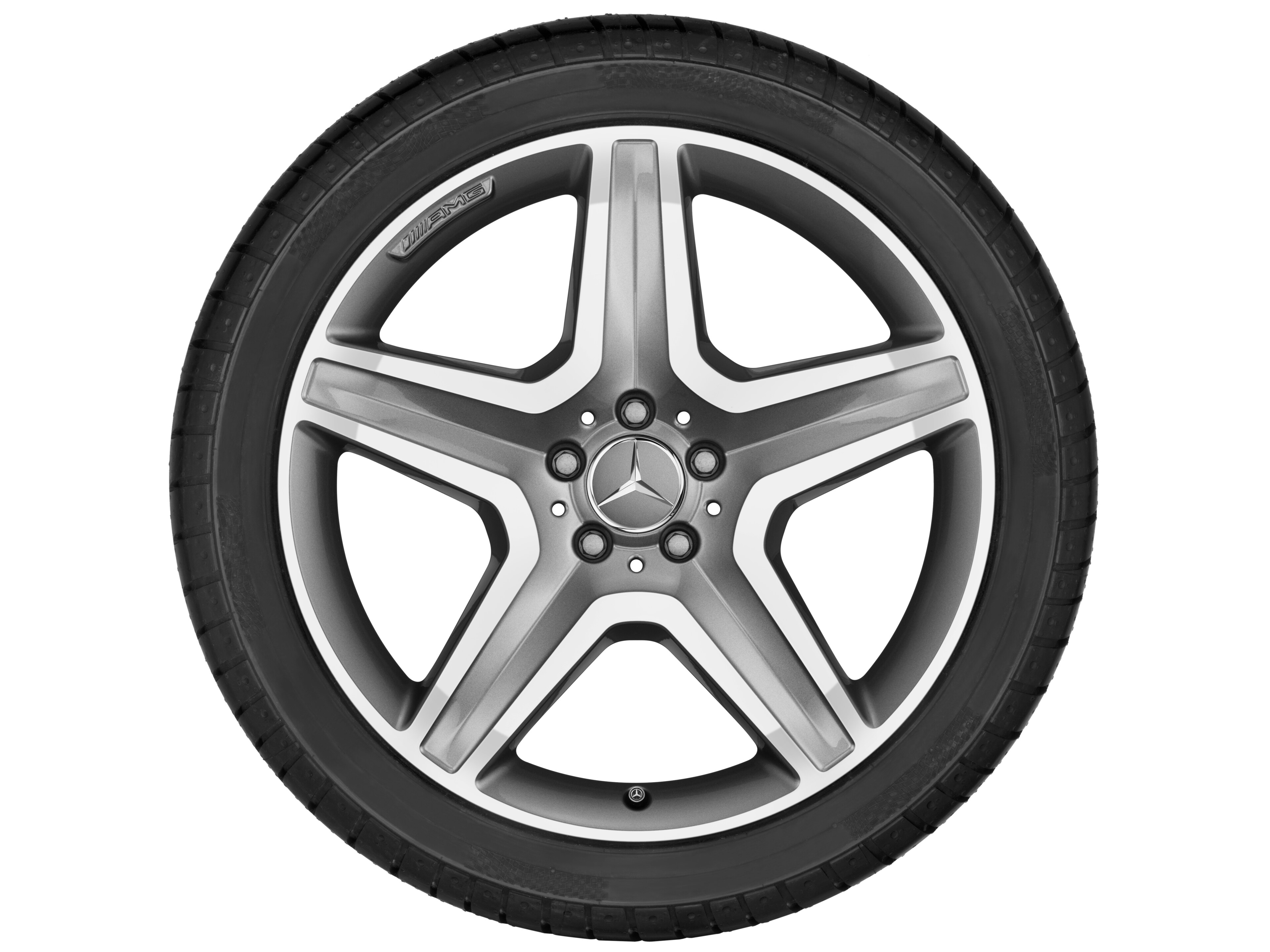 Kolo AMG s 5 paprsky, 50,8 cm (20 palců) - 9 J x 20 ET 57, šedá titanium, soustružené do lesku