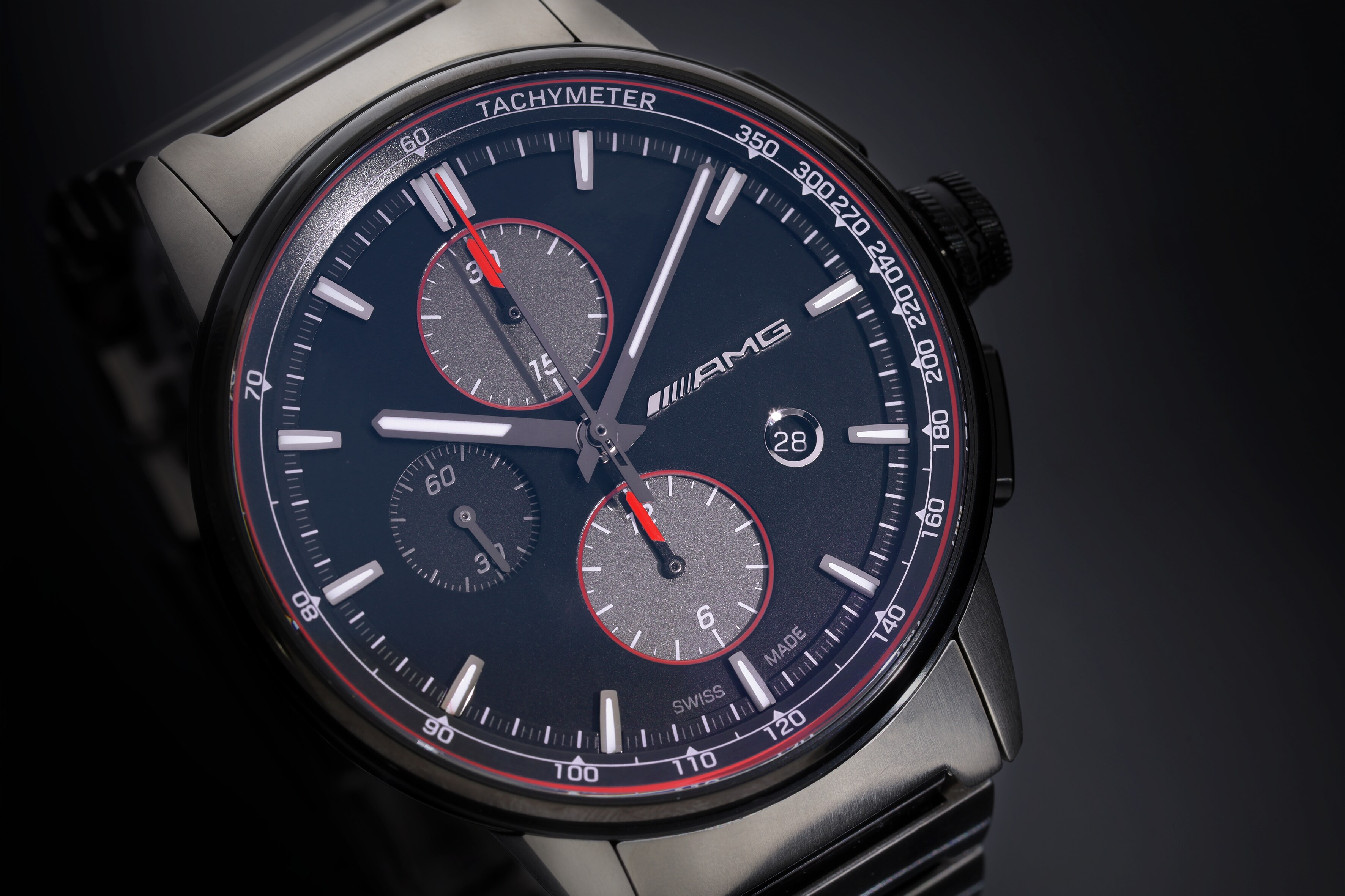 Automatický chronograf AMG, Muži, Business - černá / anthracite / červená, Nerezová ocel / Titan