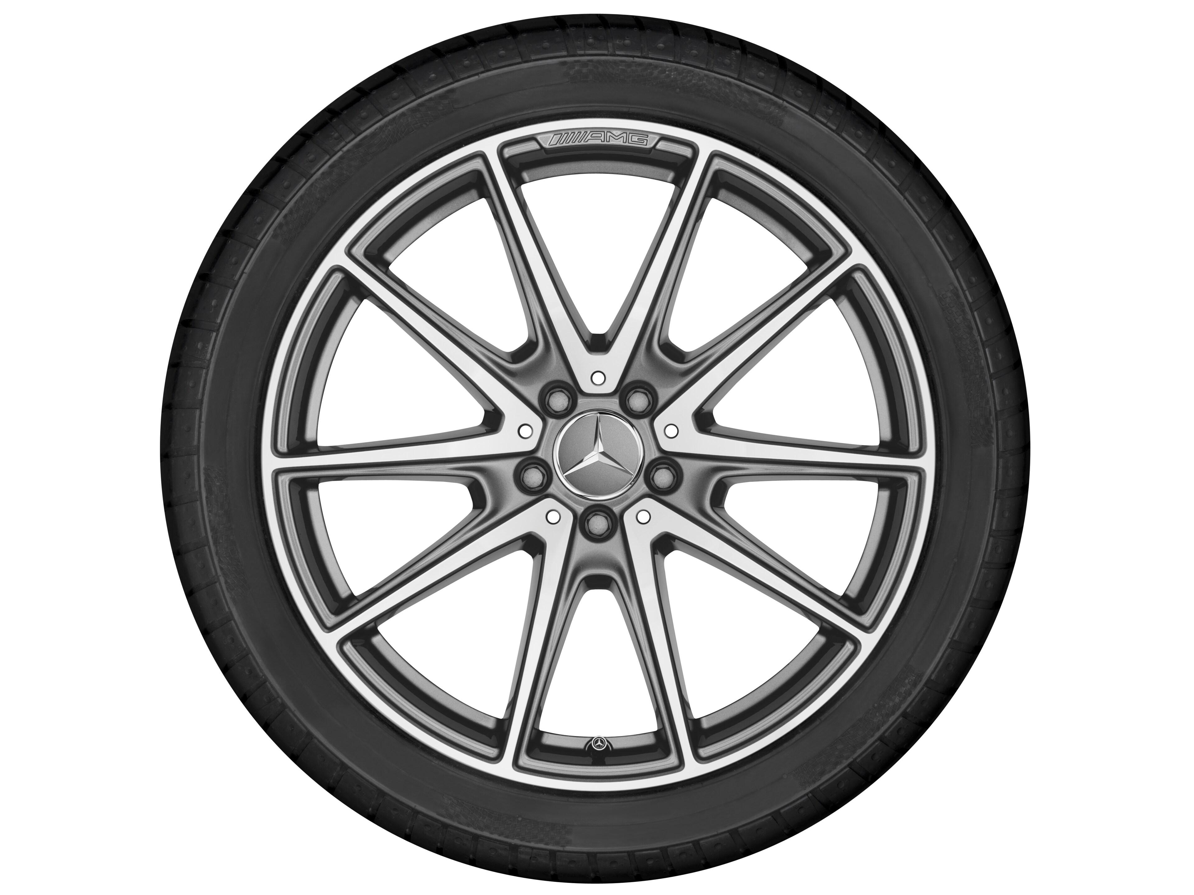 Kolo AMG s 10 paprsky, 50,8 cm (20 palců) - 9,5 J x 20 ET 38, šedá titanium, soustružené do lesku