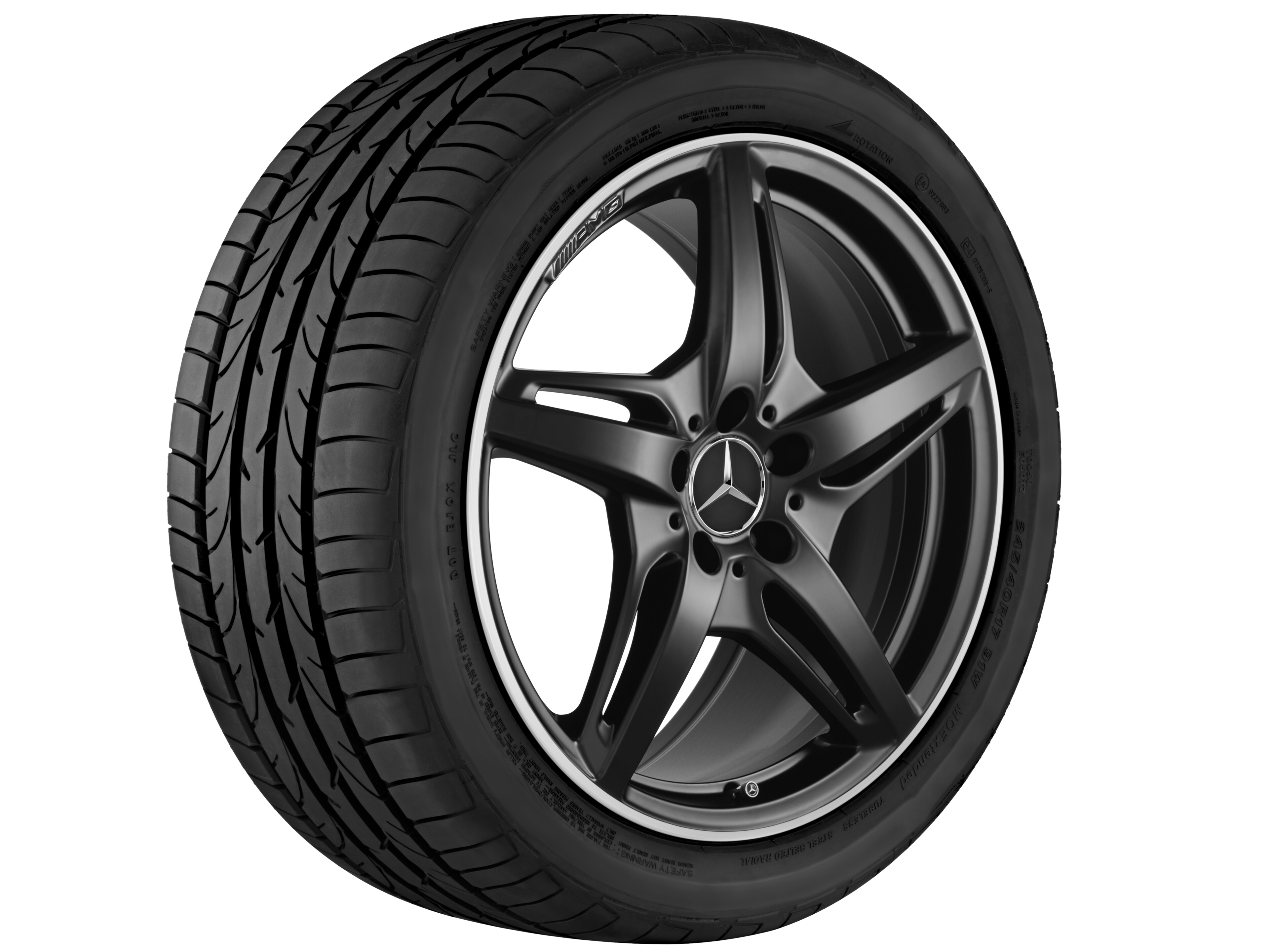 Kolo AMG s 5 paprsky, 50,8 cm (20 palců), Okraj ráfku leštěný - 11 J x 20 ET 68, černá matná