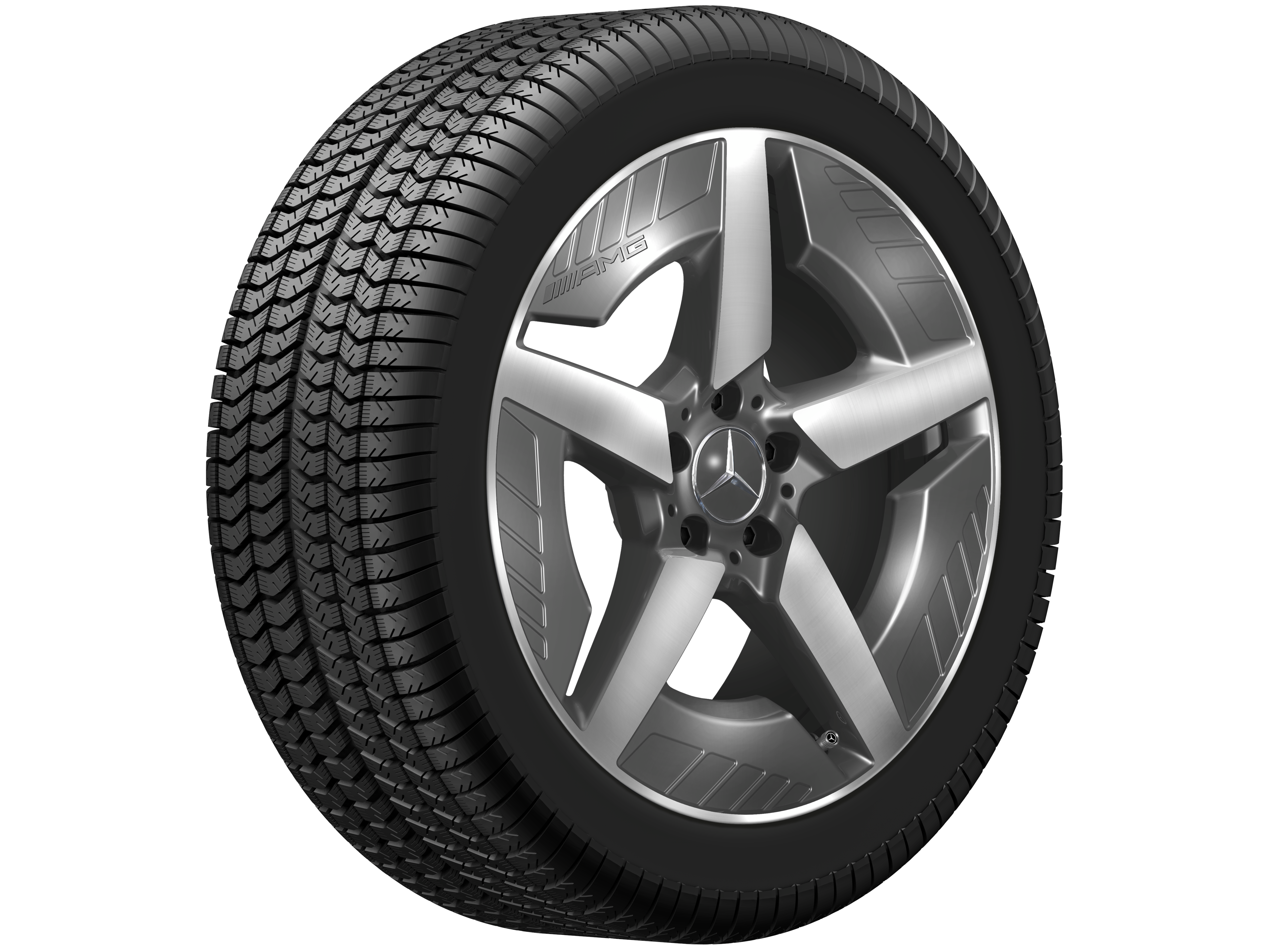 Kolo AMG z lehkých slitin, v 5paprskovém designu, 48,3 cm (19 palců), aerodynamicky optimalizovaná - 7,5 J x 19 ET 53,3, šedá tantalum, soustružené do lesku