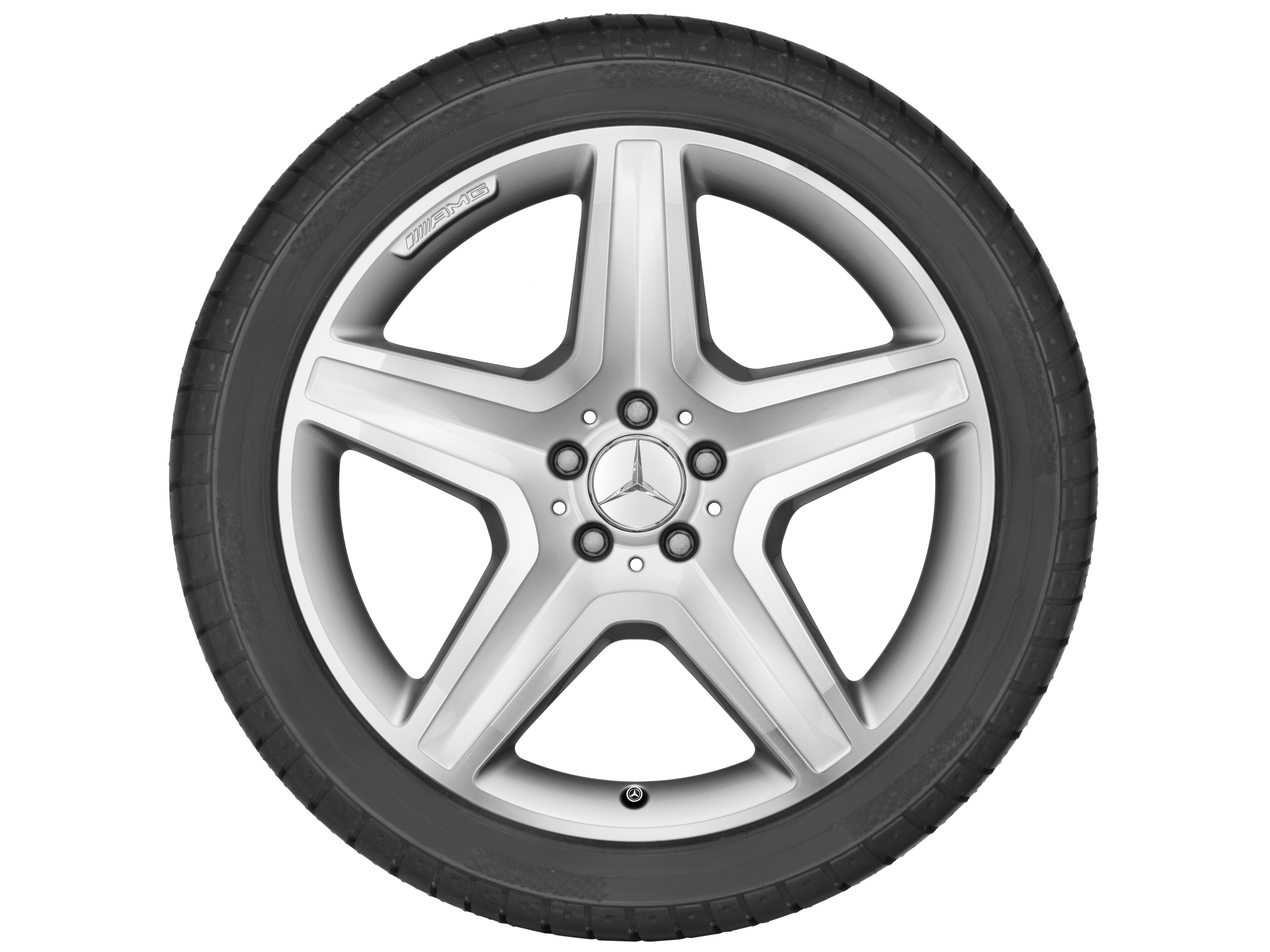 Kolo AMG s 5 paprsky, 50,8 cm (20 palců) - 9 J x 20 ET 57, stříbrné barvy, soustružené do lesku