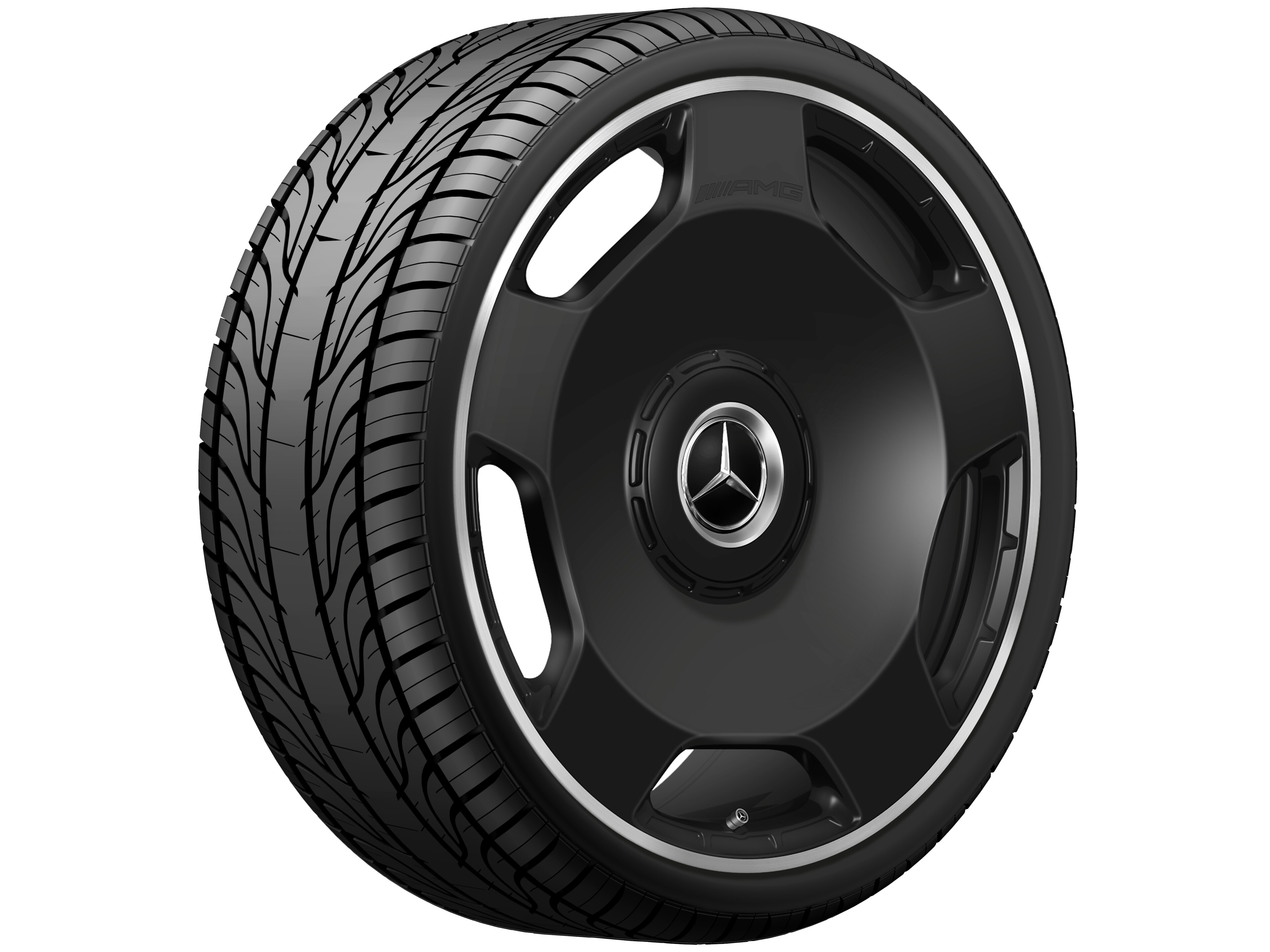 Kované kolo AMG v provedení s 5 otvory, 58,4 cm (23 palců), Okraj ráfku leštěný - 10 J x 23 ET 45, černá matná, Okraj ráfku leštěný
