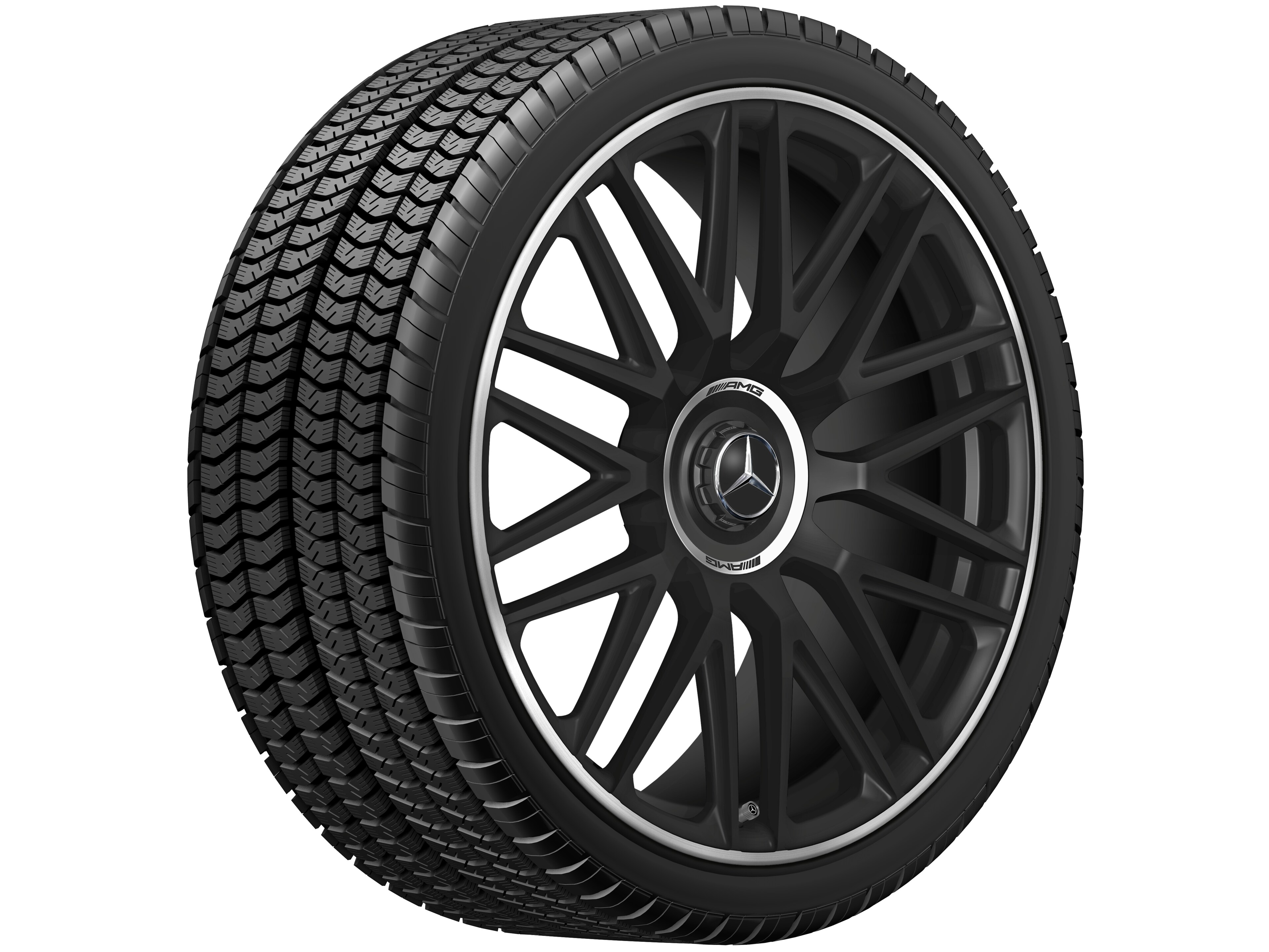 Kované kolo AMG v provedení s 10 dvojitými paprsky, 53,3 cm (21 palců), Okraj ráfku leštěný - 10,5 J x 21 ET 42, černá matná, Okraj ráfku leštěný