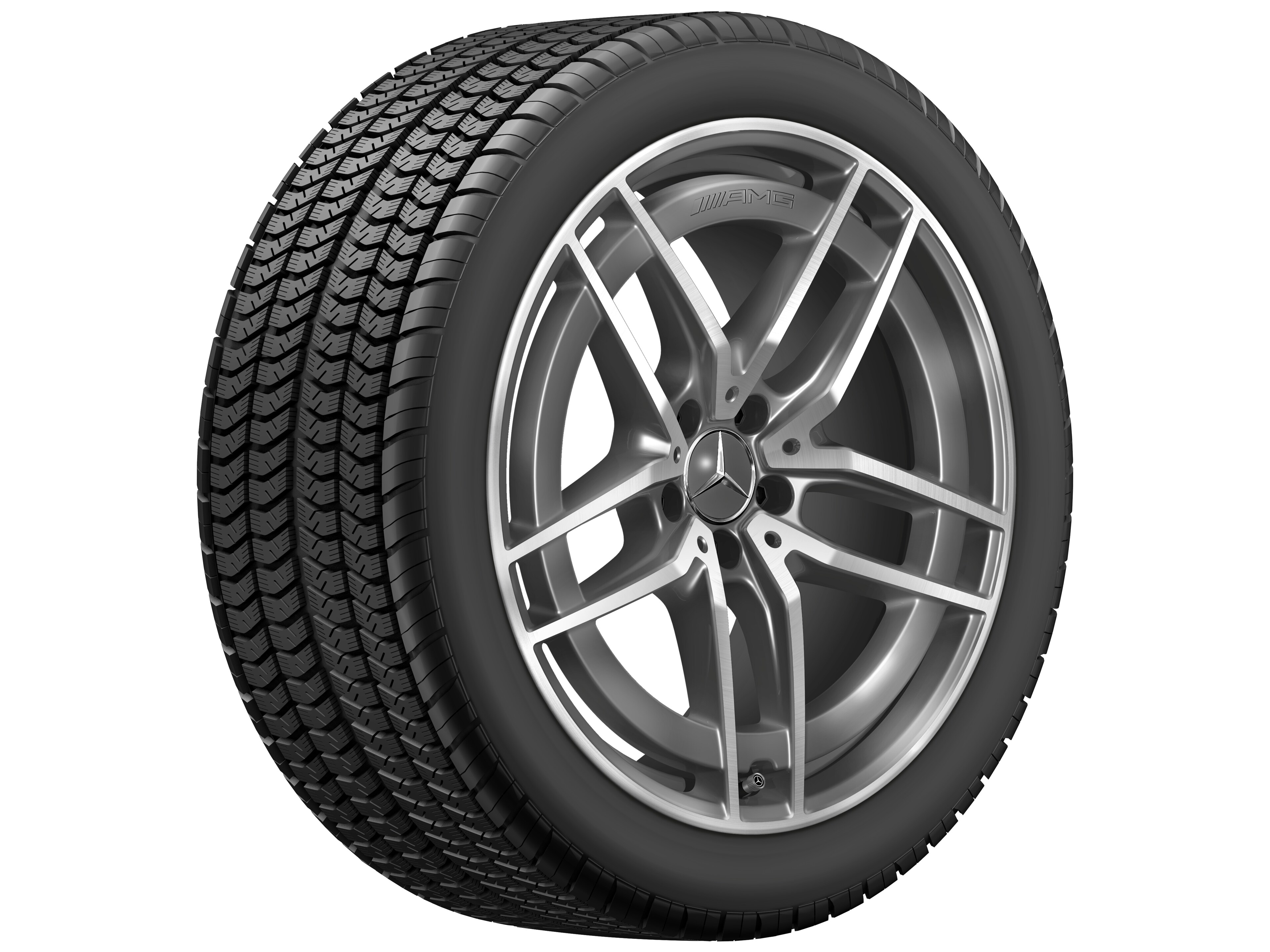 Kolo AMG s 5 dvojitými paprsky, 50,8 cm (20 palců) - 11 J x 20 ET 56, šedá tantalum, soustružené do lesku