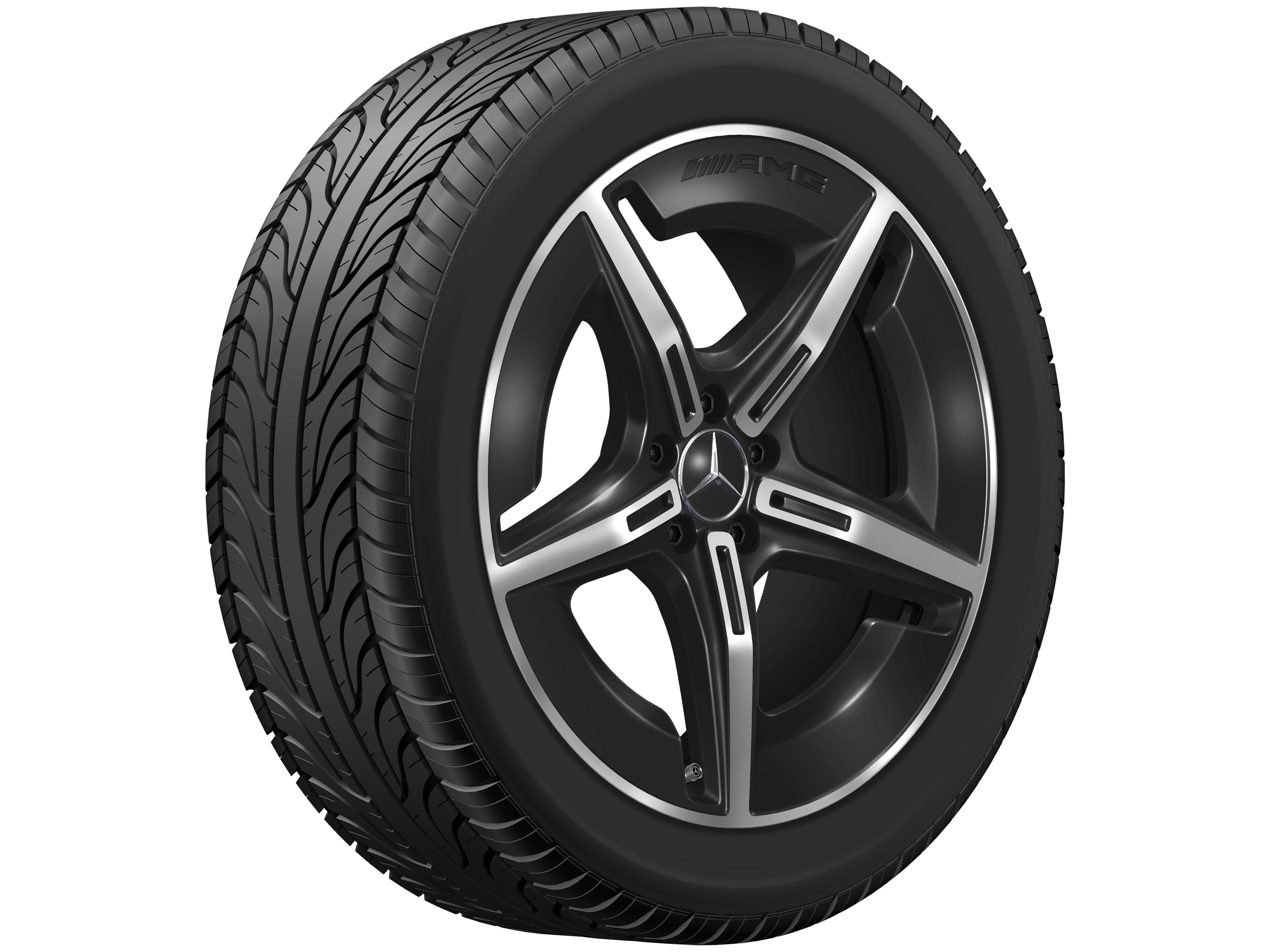 Kolo AMG z lehkých slitin, v 5paprskovém designu, 50,8 cm (20 palců), aerodynamicky optimalizovaná - 8 J x 20 ET 32,7, černá, soustružené do lesku