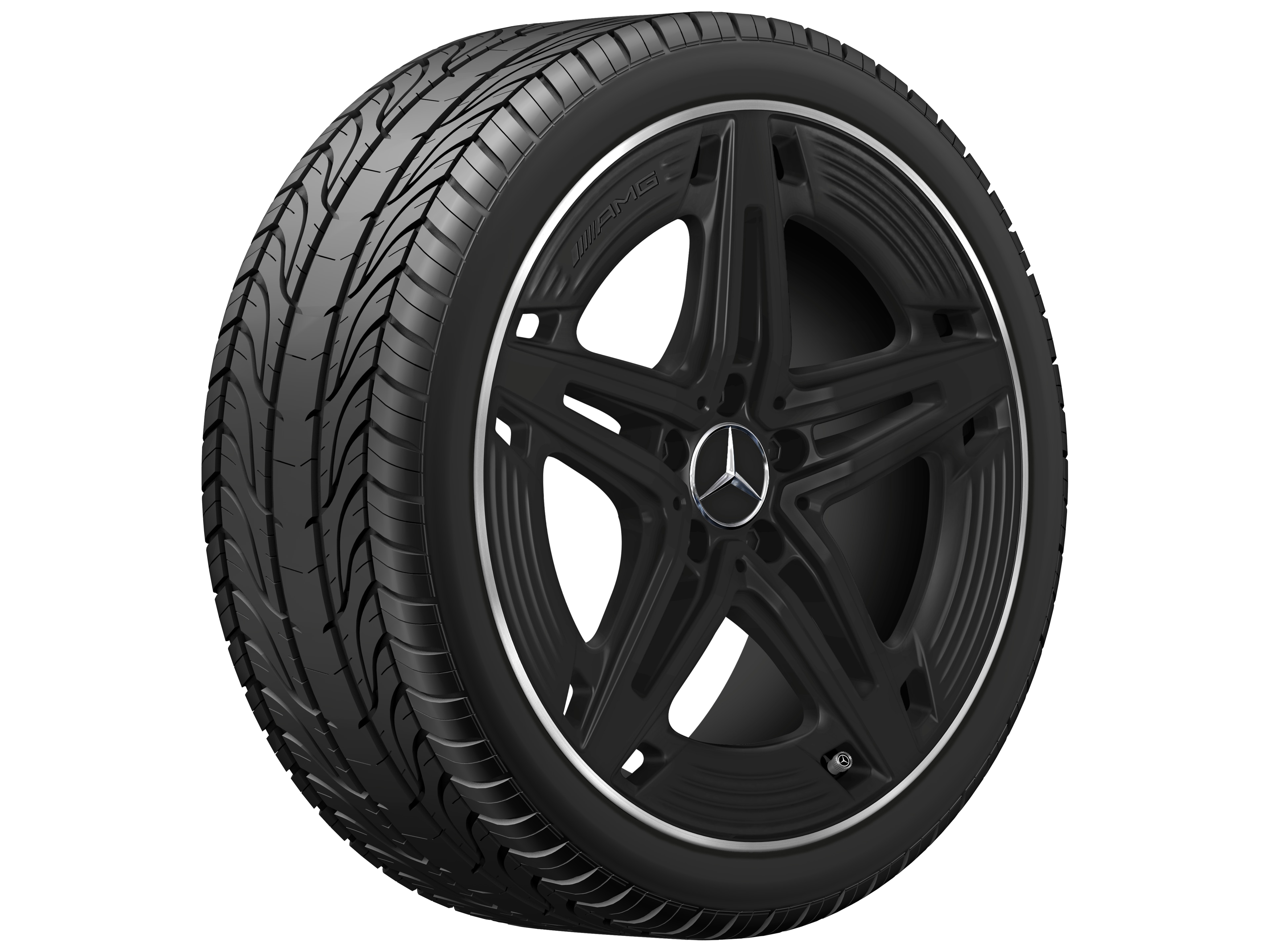 Kolo AMG s 5 paprsky, 48,3 cm (19 palců) - 9 J x 19 ET 52, černá, soustružené do lesku