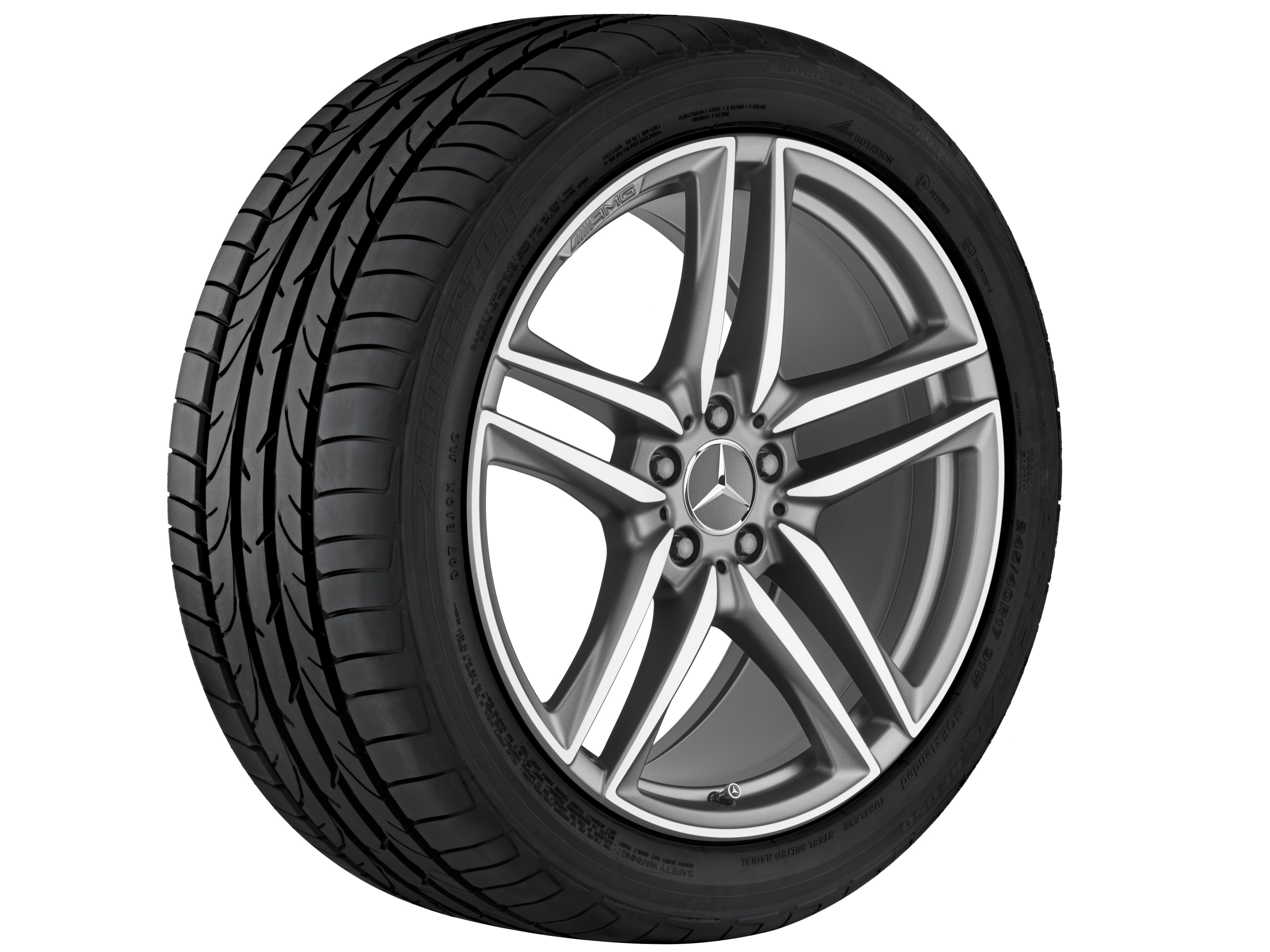 Kolo AMG s 5 dvojitými paprsky, 50,8 cm (20 palců) - 10 J x 20 ET 55, šedá titanium matná, soustružené do lesku