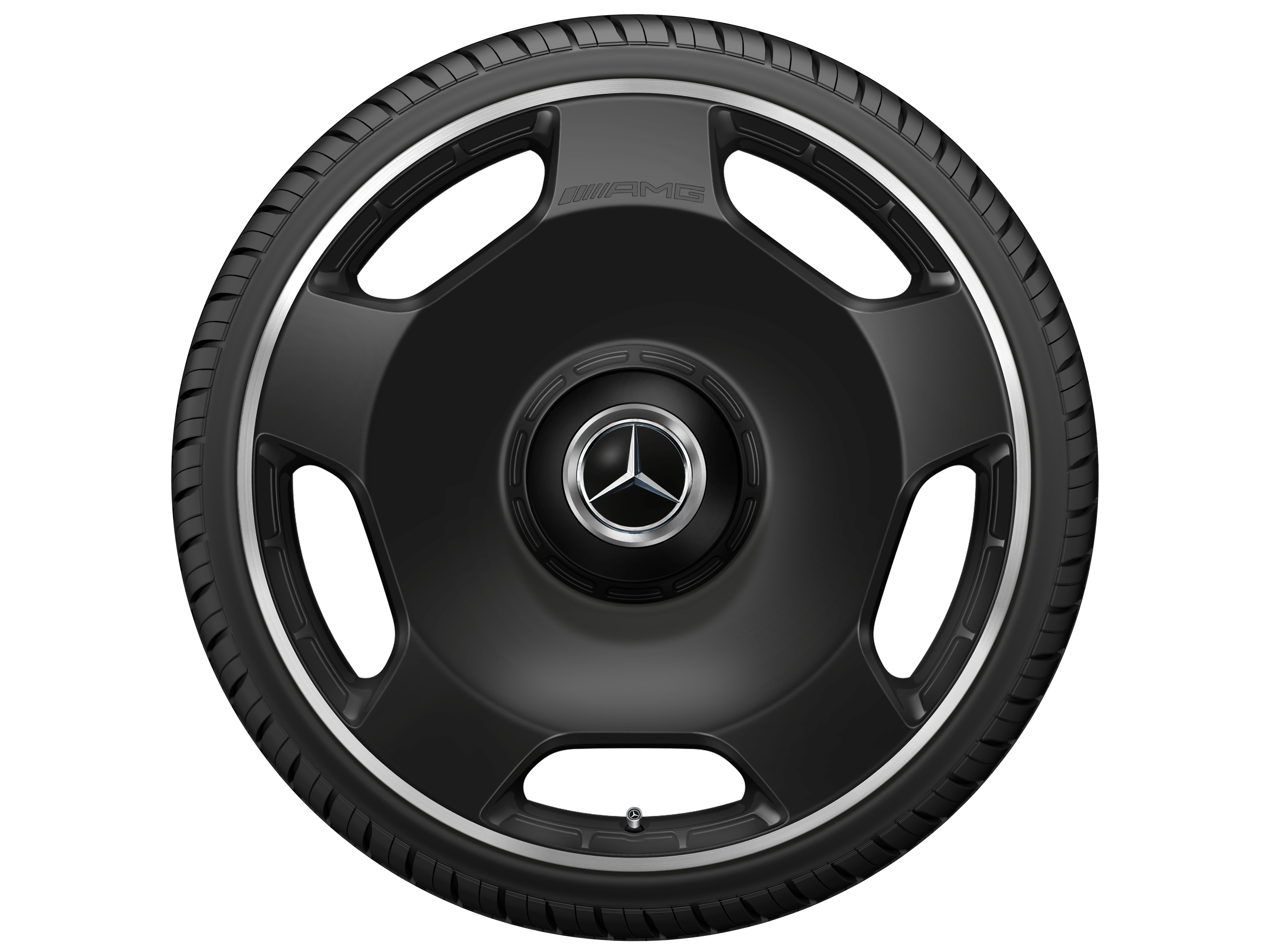 Kované kolo AMG v provedení s 5 otvory, 58,4 cm (23 palců), Okraj ráfku leštěný - 10 J x 23 ET 45, černá matná, Okraj ráfku leštěný