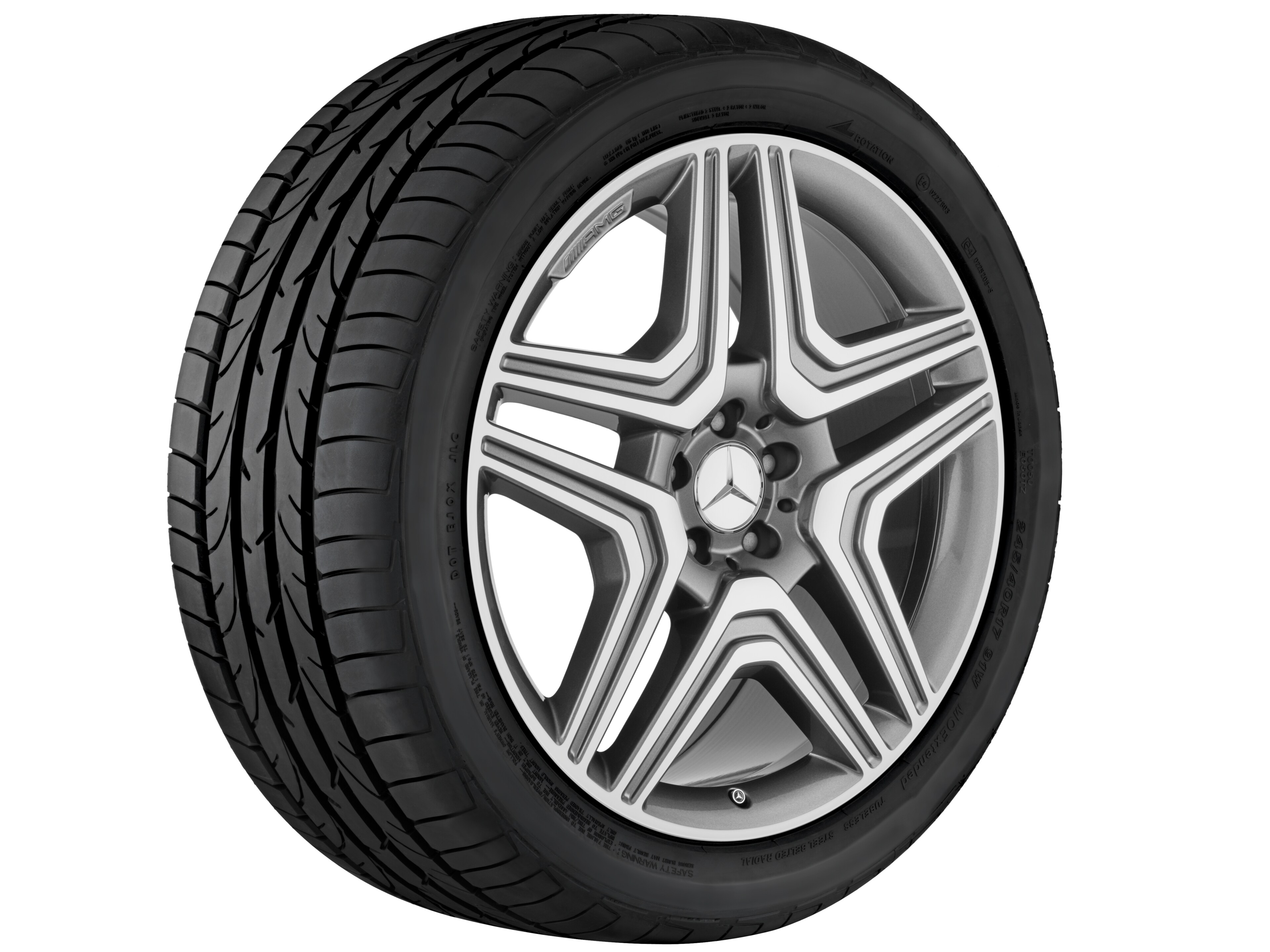 Kolo AMG s 5 dvojitými paprsky, 53,3 cm (21 palců) - 10 J x 21 ET 56, šedá titanium, soustružené do lesku