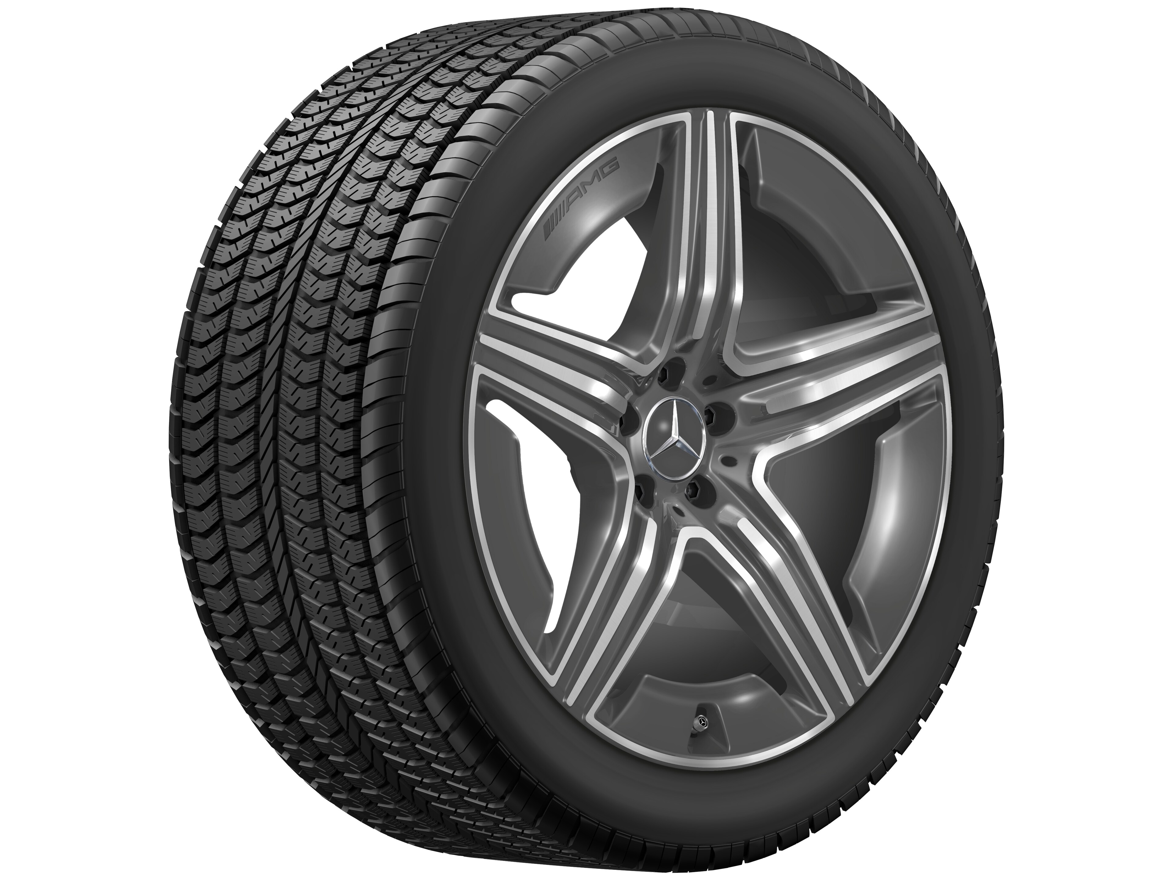 Kolo AMG s 5 dvojitými paprsky, 53,3 cm (21 palců) - 11 J x 21 ET 49, šedá tantalum, soustružené do lesku
