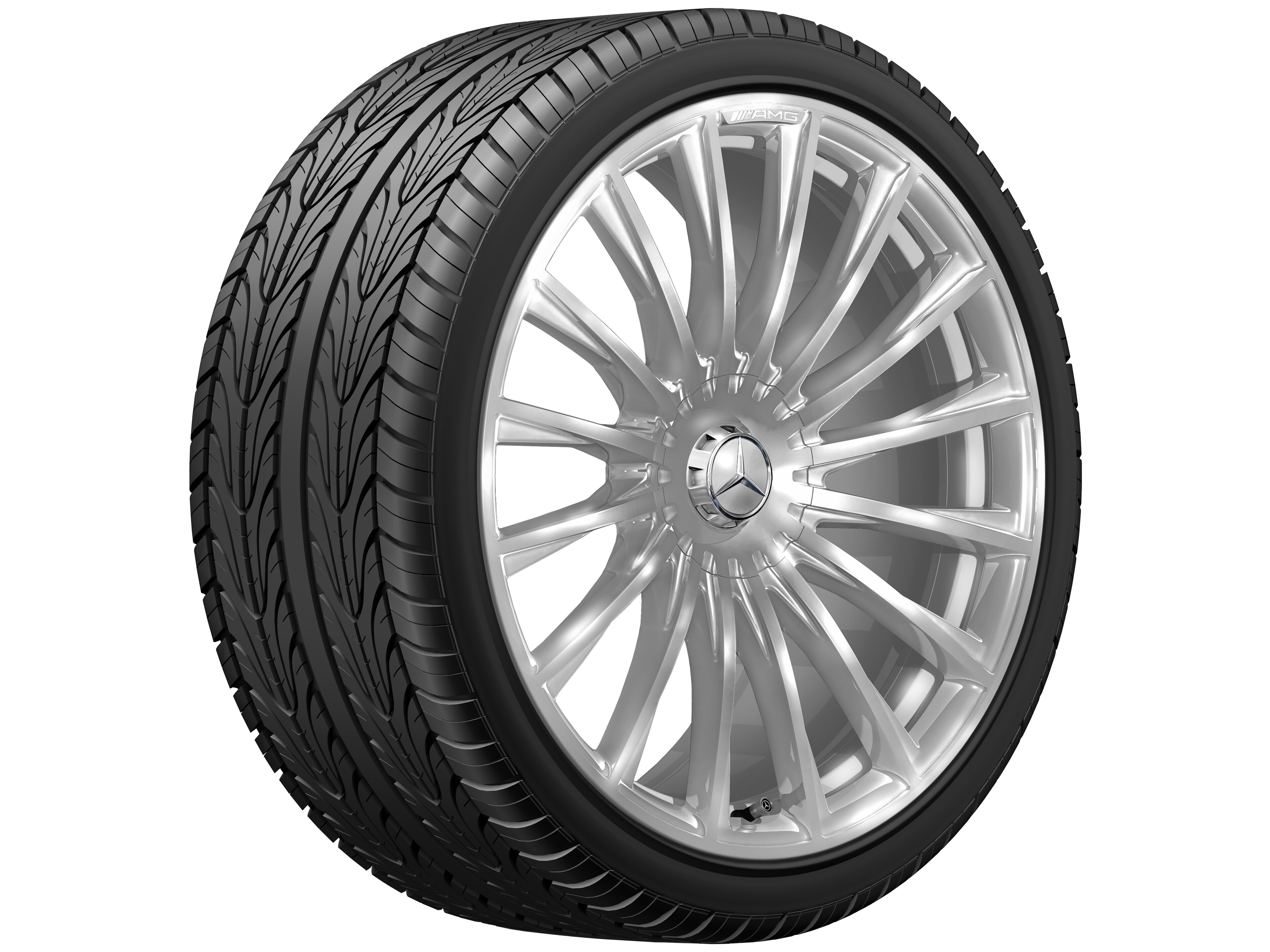 Kovaná kola AMG ve vícepaprskovém provedení, 53,3 cm (21 palců) - 10,5 J x 21 ET 50, stříbrné barvy, vysoce leštěné