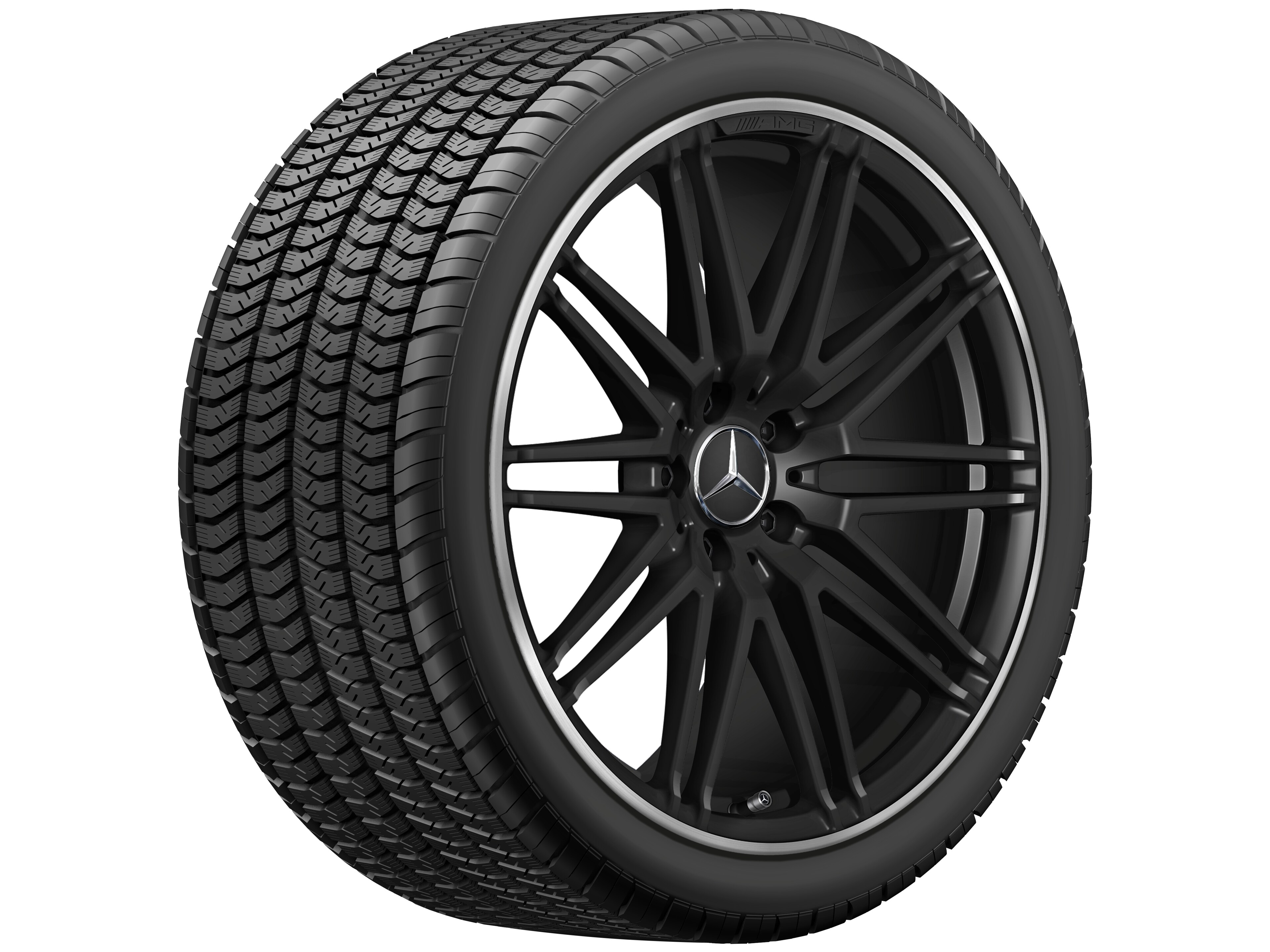 Kované kolo AMG V provedení s 10 paprsky, 50,8 cm (20 palců), Okraj ráfku leštěný - 11 J x 20 ET 68, černá matná, Okraj ráfku leštěný