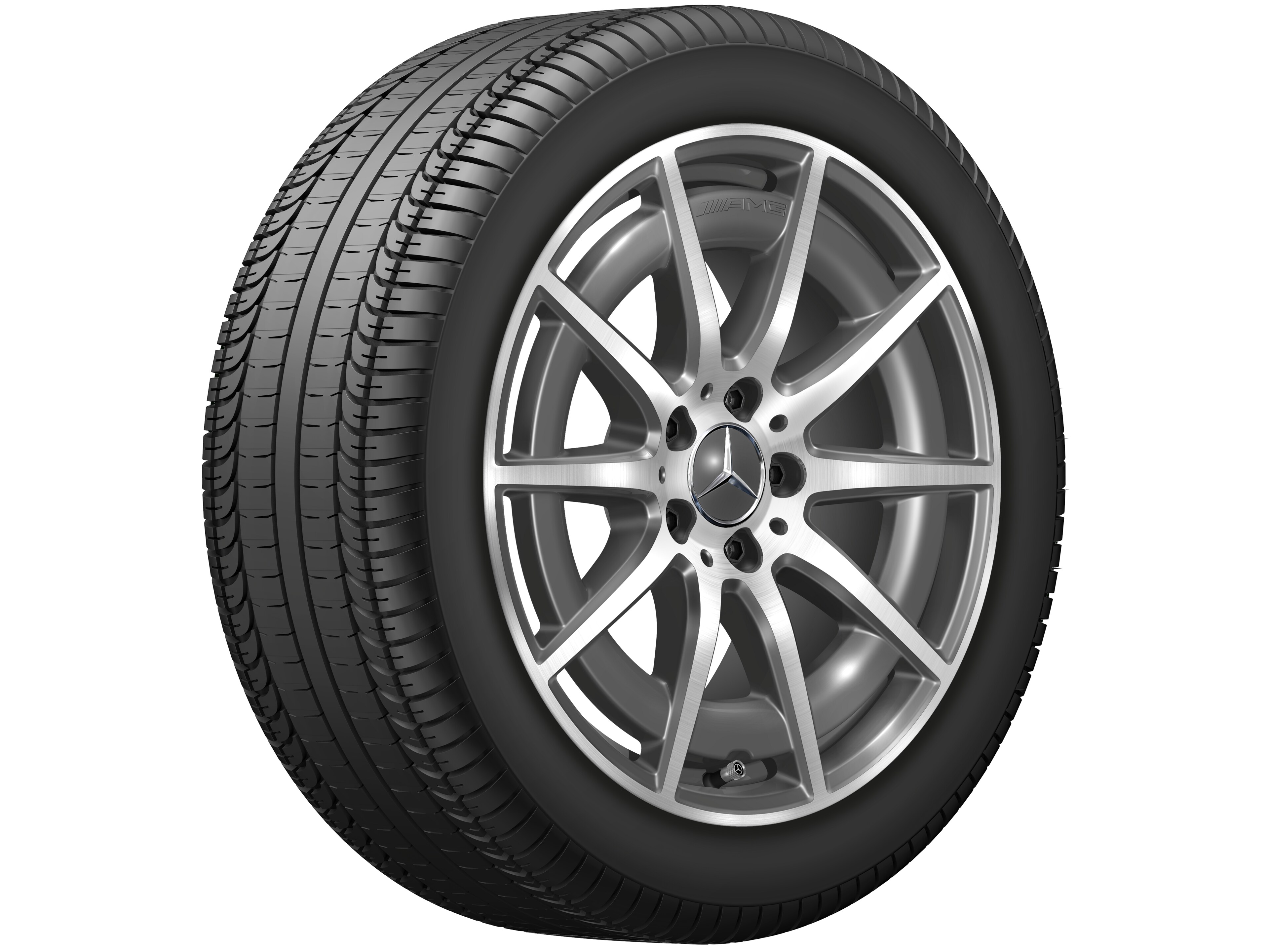 Kolo AMG s 10 paprsky, 45,7 cm (18 palce) - 8 J x 18 ET 43,1, šedá tantalum, soustružené do lesku