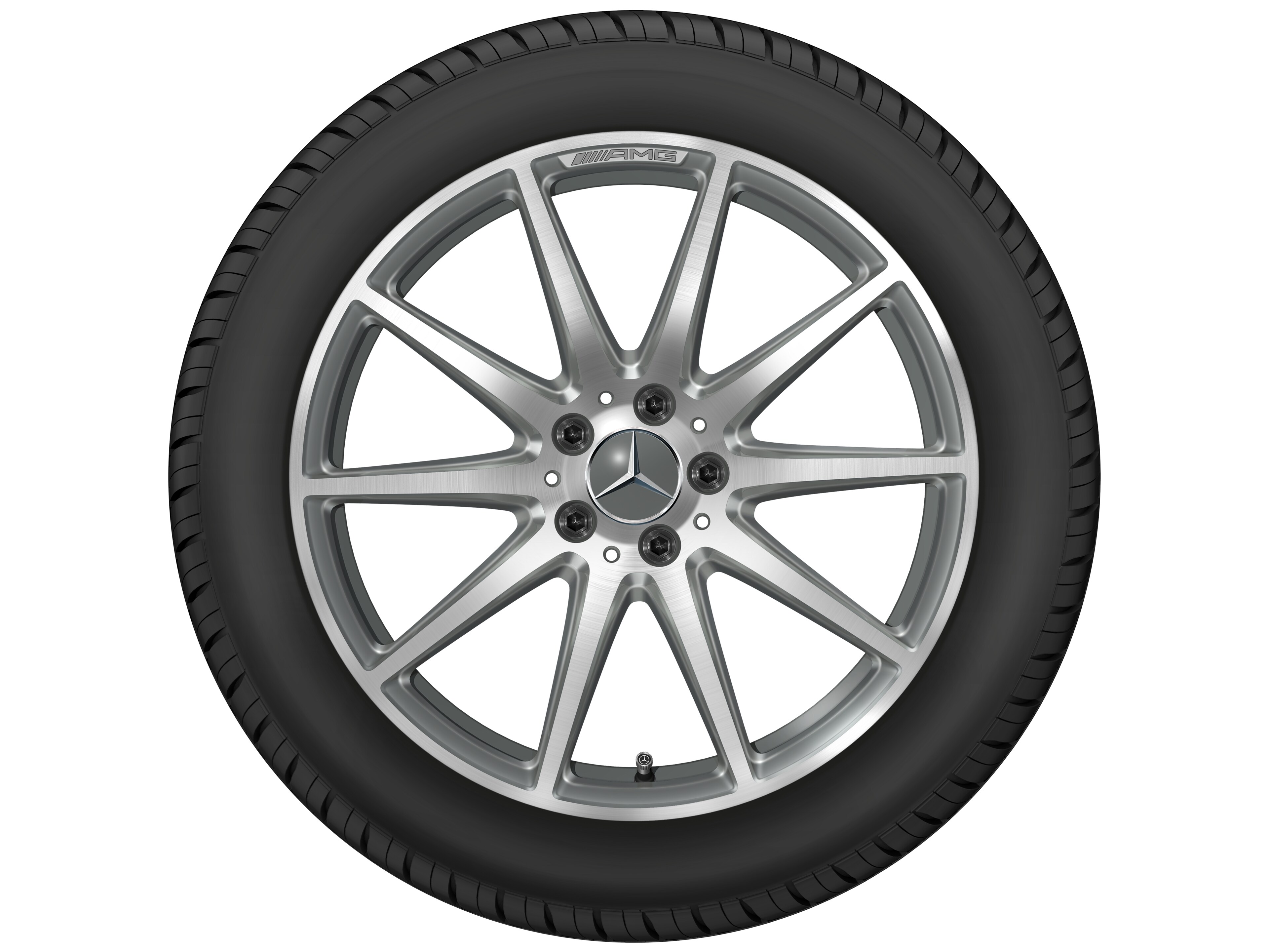 Kolo AMG s 10 paprsky, 48,3 cm (19 palců) - 11 J x 19 ET 53, šedá titanium, soustružené do lesku