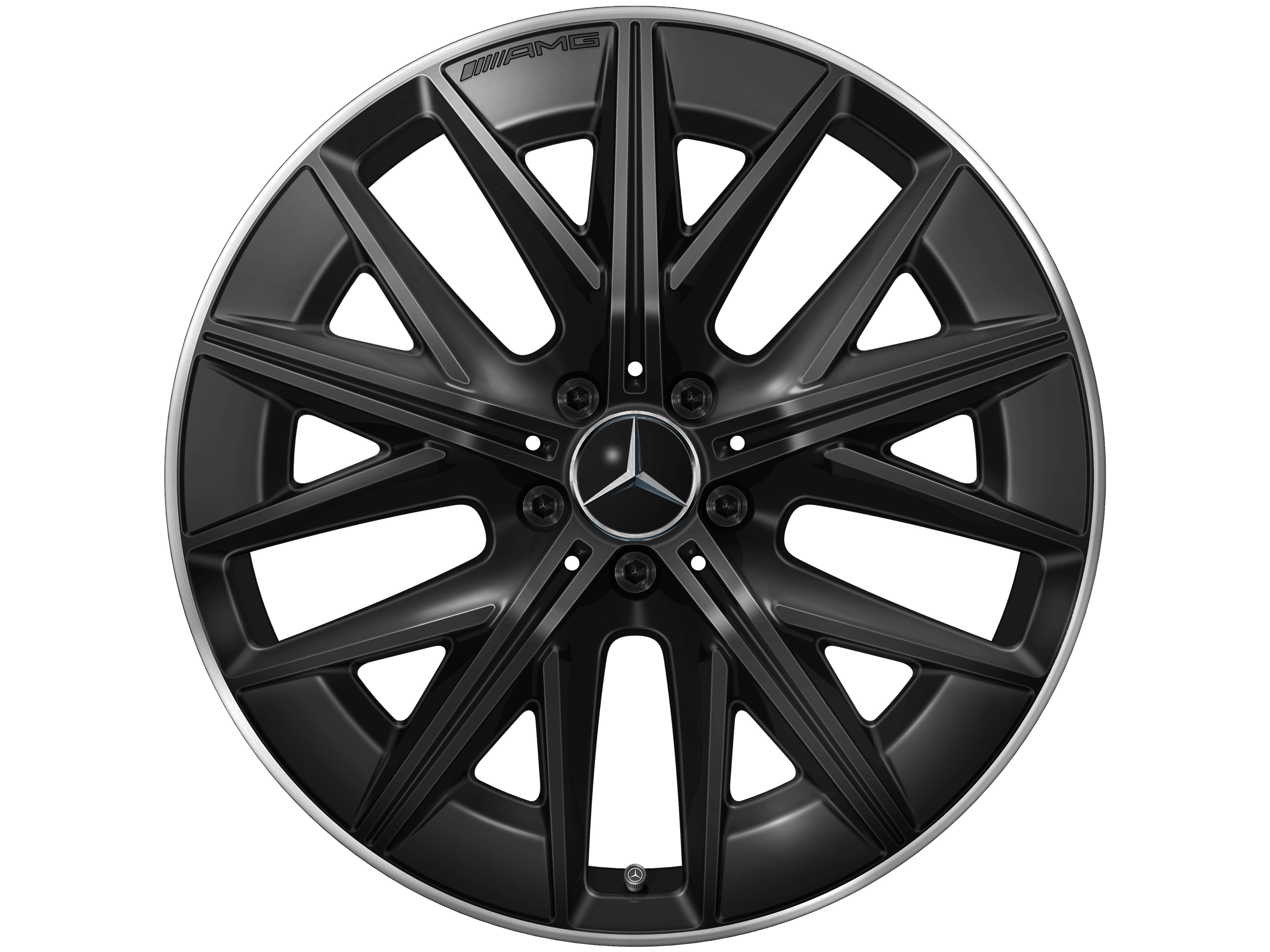 Kolo AMG z lehkých slitin, ve vícepaprskovém provedení, 50,8 cm (20 palců), Okraj ráfku leštěný, aerodynamicky optimalizovaná - 9 J x 20 ET 60,8, černá, Okraj ráfku leštěný