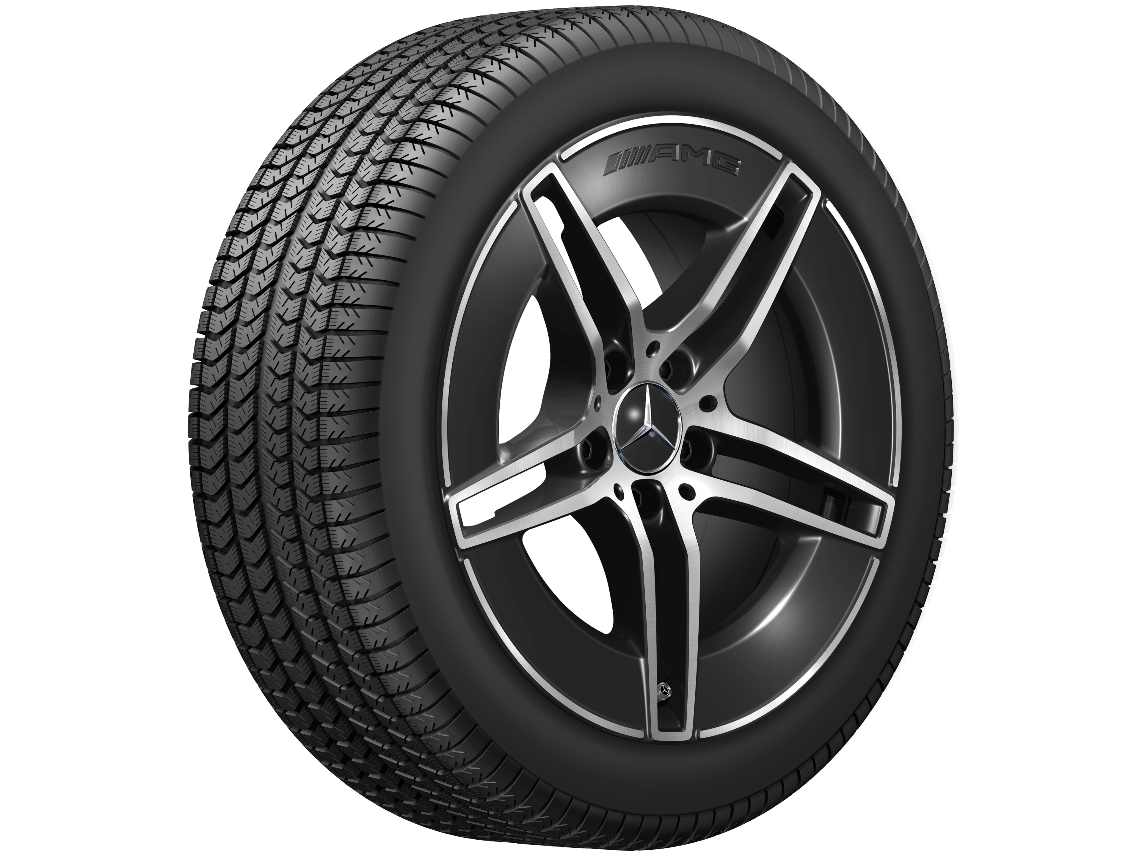 Kolo AMG s 5 dvojitými paprsky, 45,7 cm (18 palce), Okraj ráfku leštěný - 8 J x 18 ET 44,9, černá, soustružené do lesku