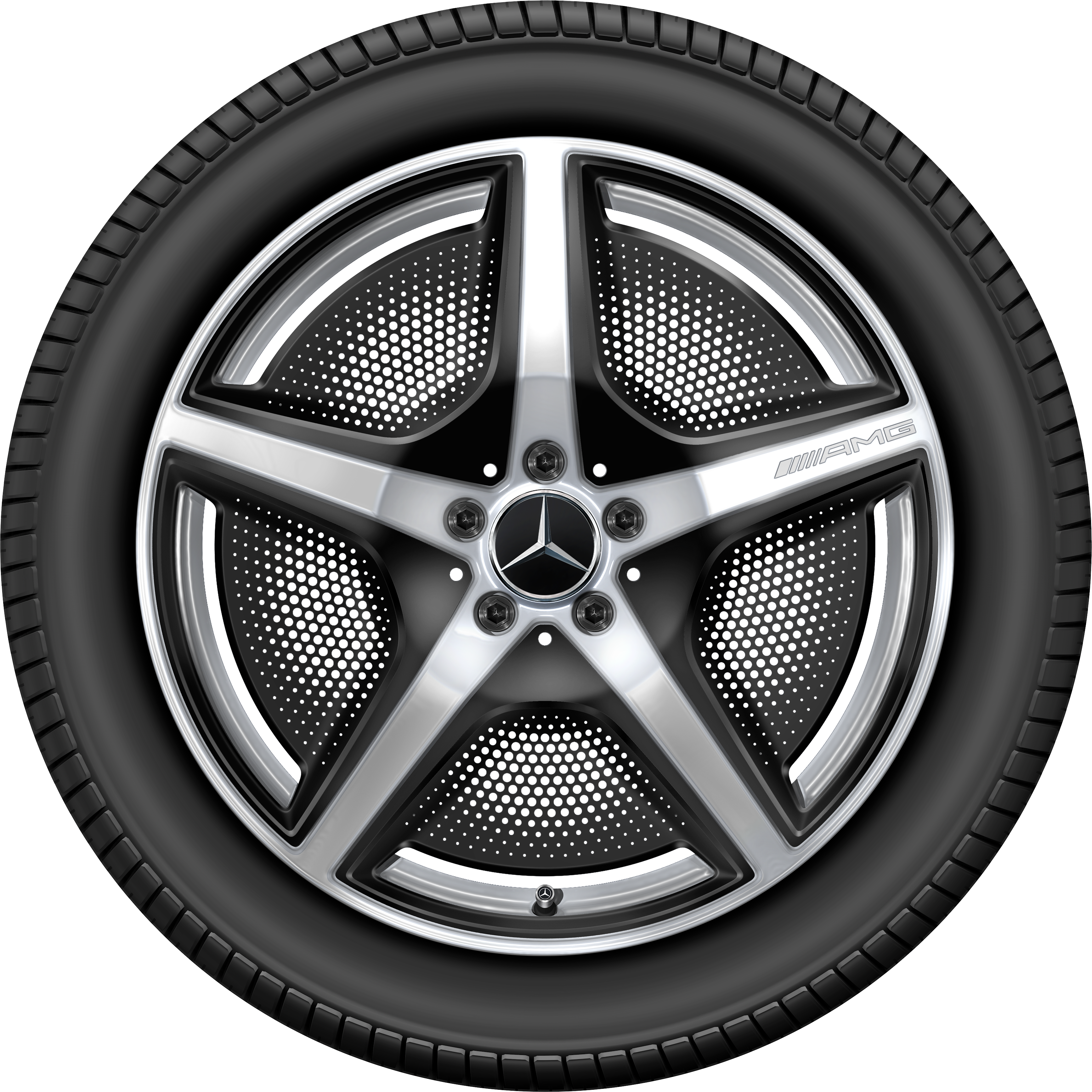 Kolo AMG s 5 paprsky, 50,8 cm (20 palců) - 10 J x 20 ET 66, stříbrná vanadium, vysoce lesklé