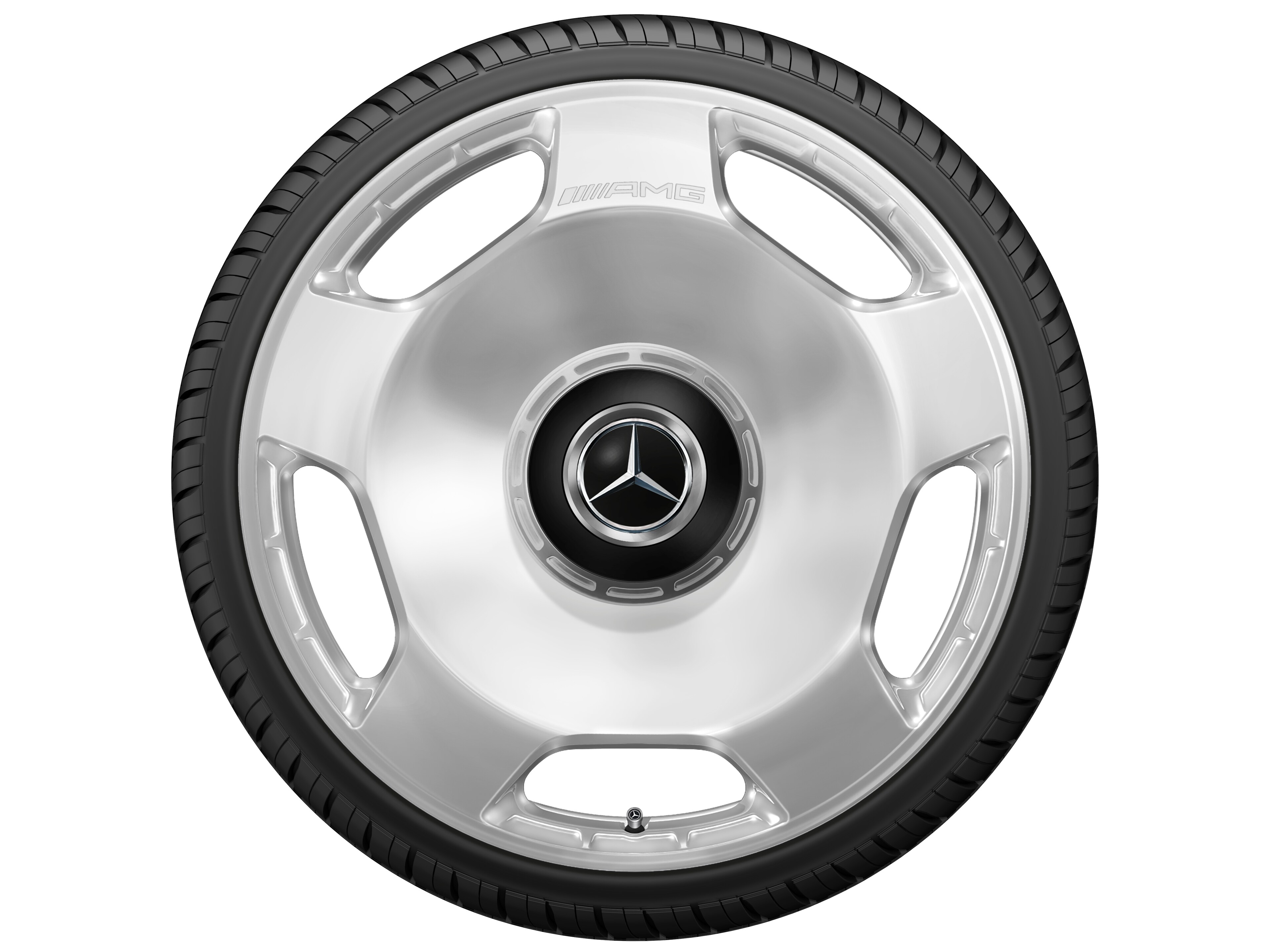 Kované kolo AMG v provedení s 5 otvory, 58,4 cm (23 palců) - 11,5 J x 23 ET 47, stříbrné barvy, vysoce leštěné
