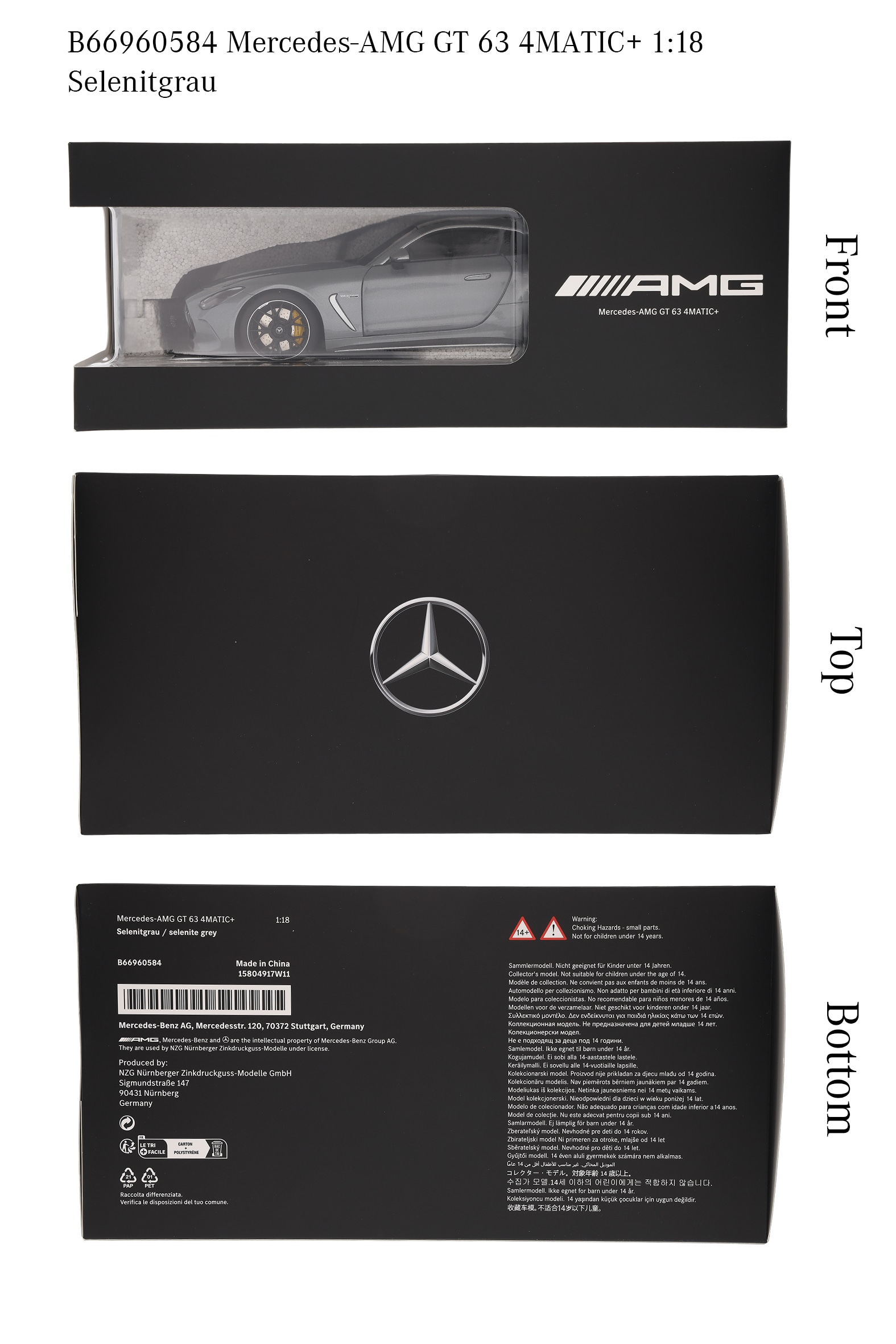 Mercedes-AMG GT 63, C192 - šedá selenite, NZG, 1:18