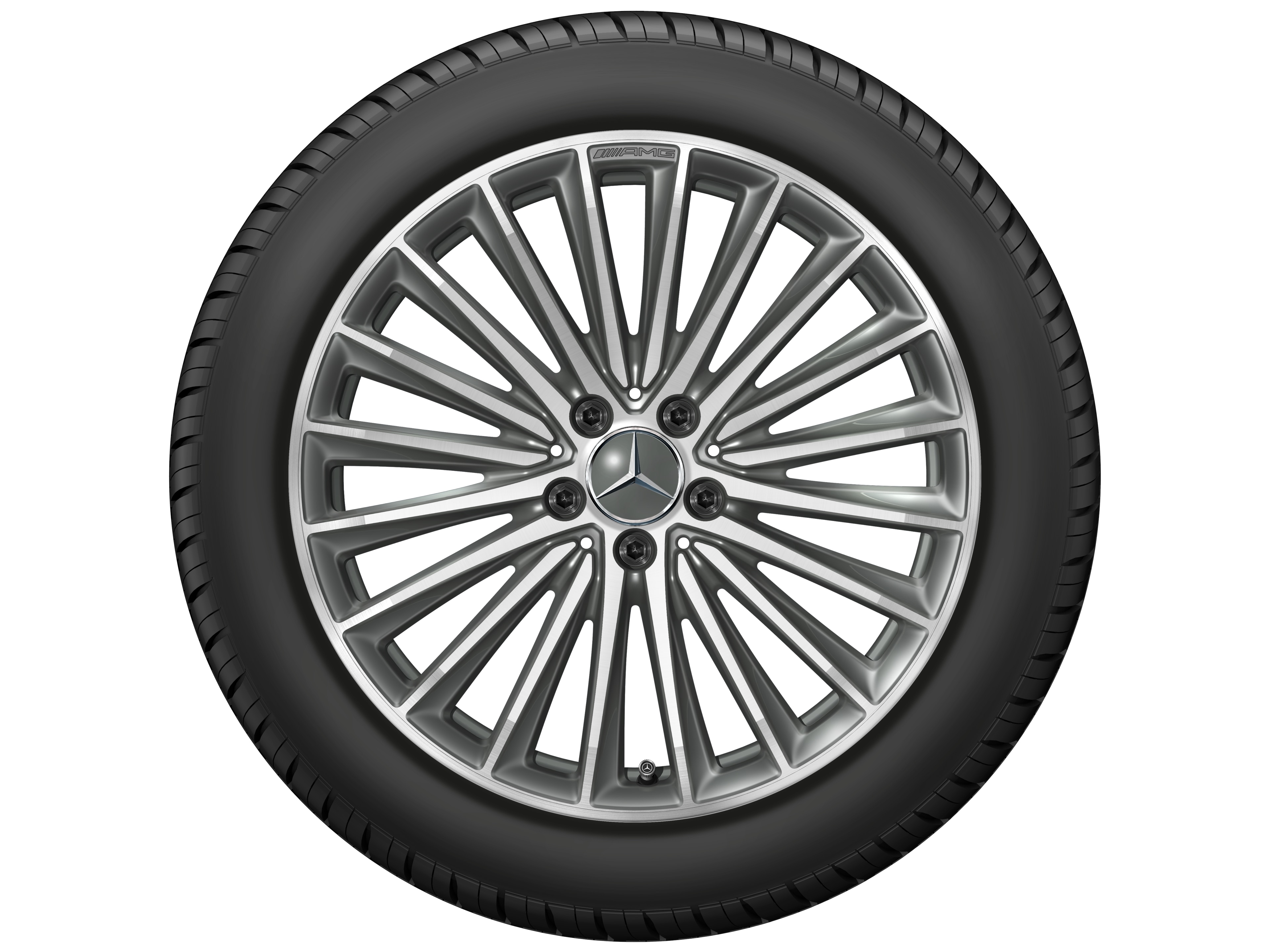 Vícepaprskové kolo AMG, 48,3 cm (19 palců) - 9,5 J x 19 ET 50,5, šedá titanium, soustružené do lesku