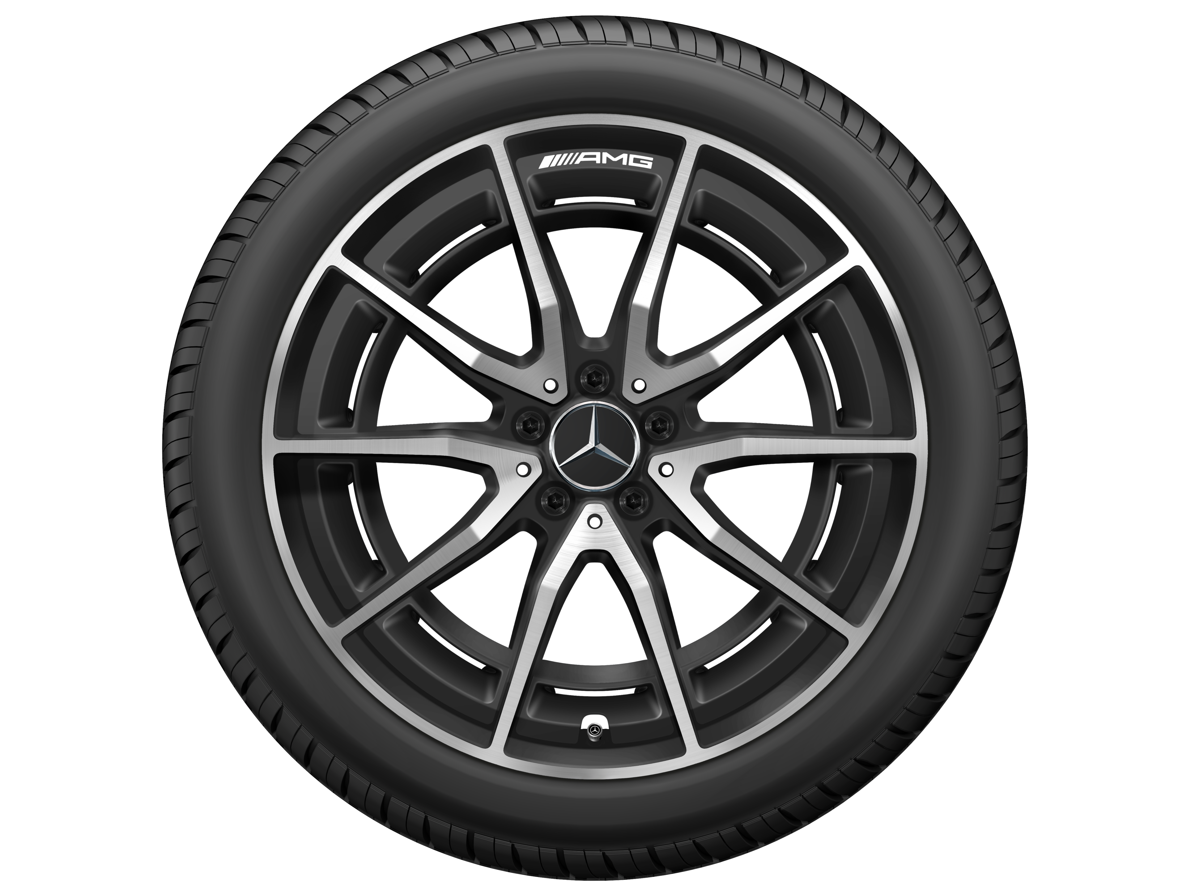 Kolo AMG s 10 paprsky, 50,8 cm (20 palců) - 11 J x 20 ET 63, černá matná, soustružené do lesku