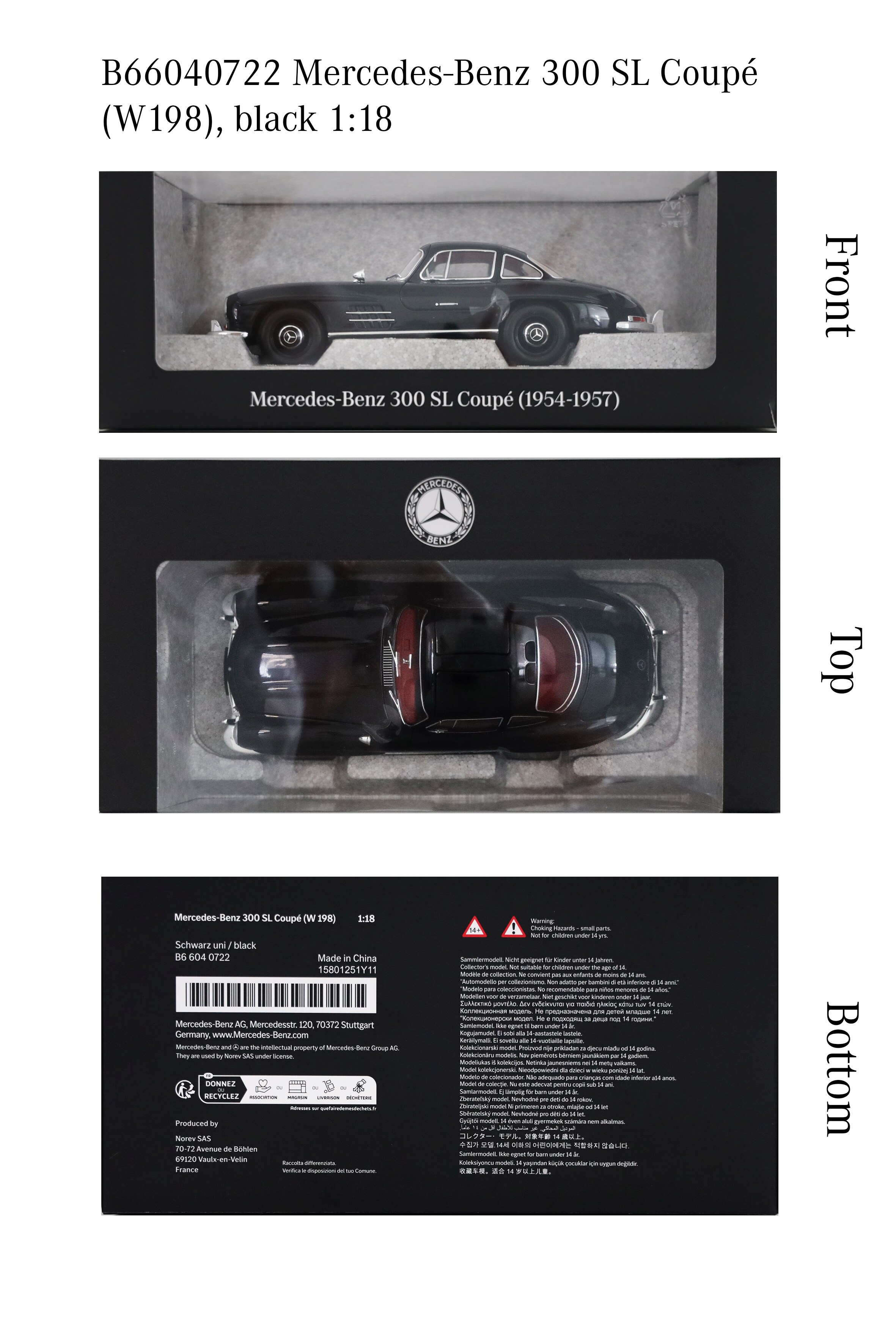 300 SL kupé (1954-1963) W 198 - černá, Norev, 1:18